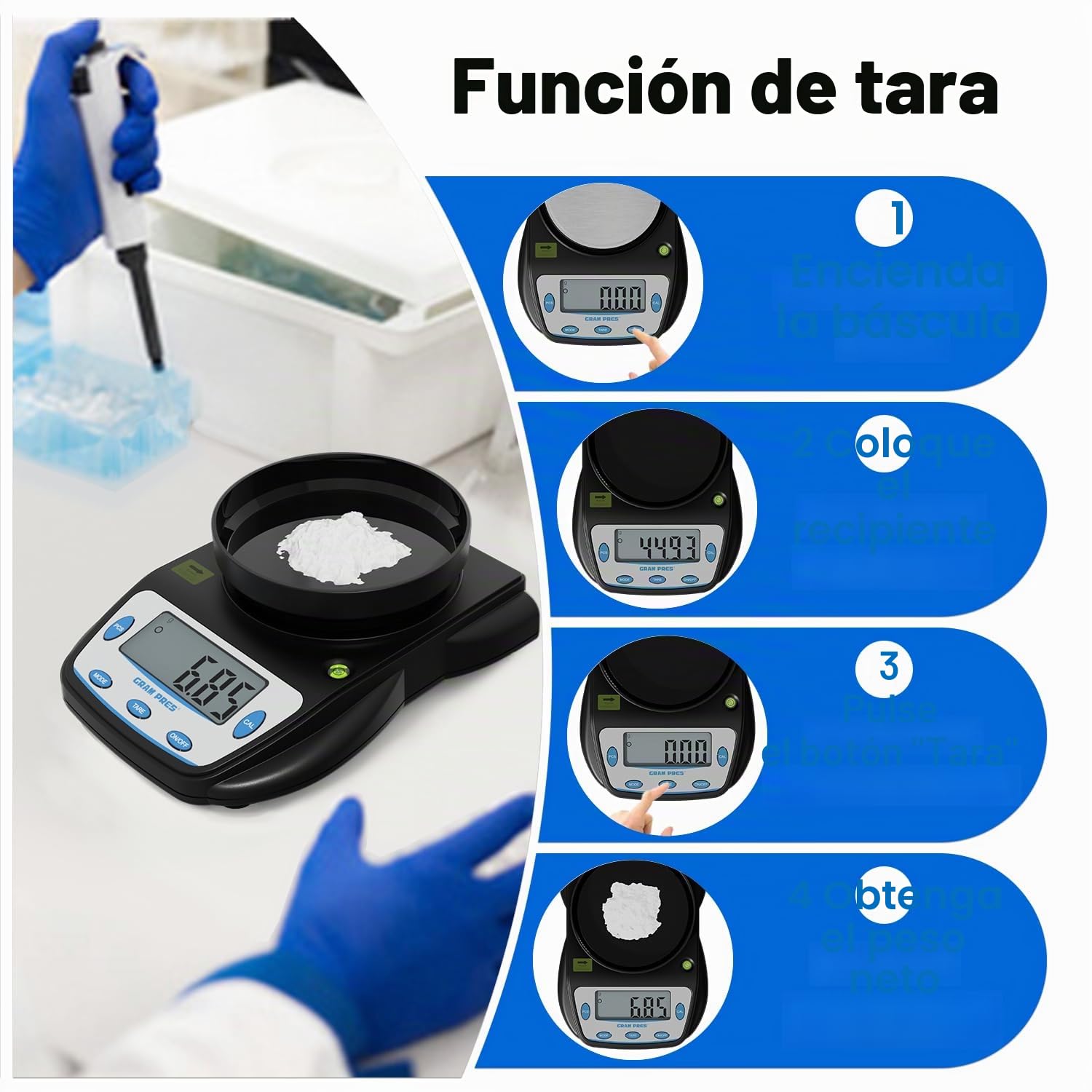 GRAM PRES Báscula digital de laboratorio de 600 g x 0,01 g, precisión electrónica, báscula científica, para joyas, polvos, monedas, etc.
