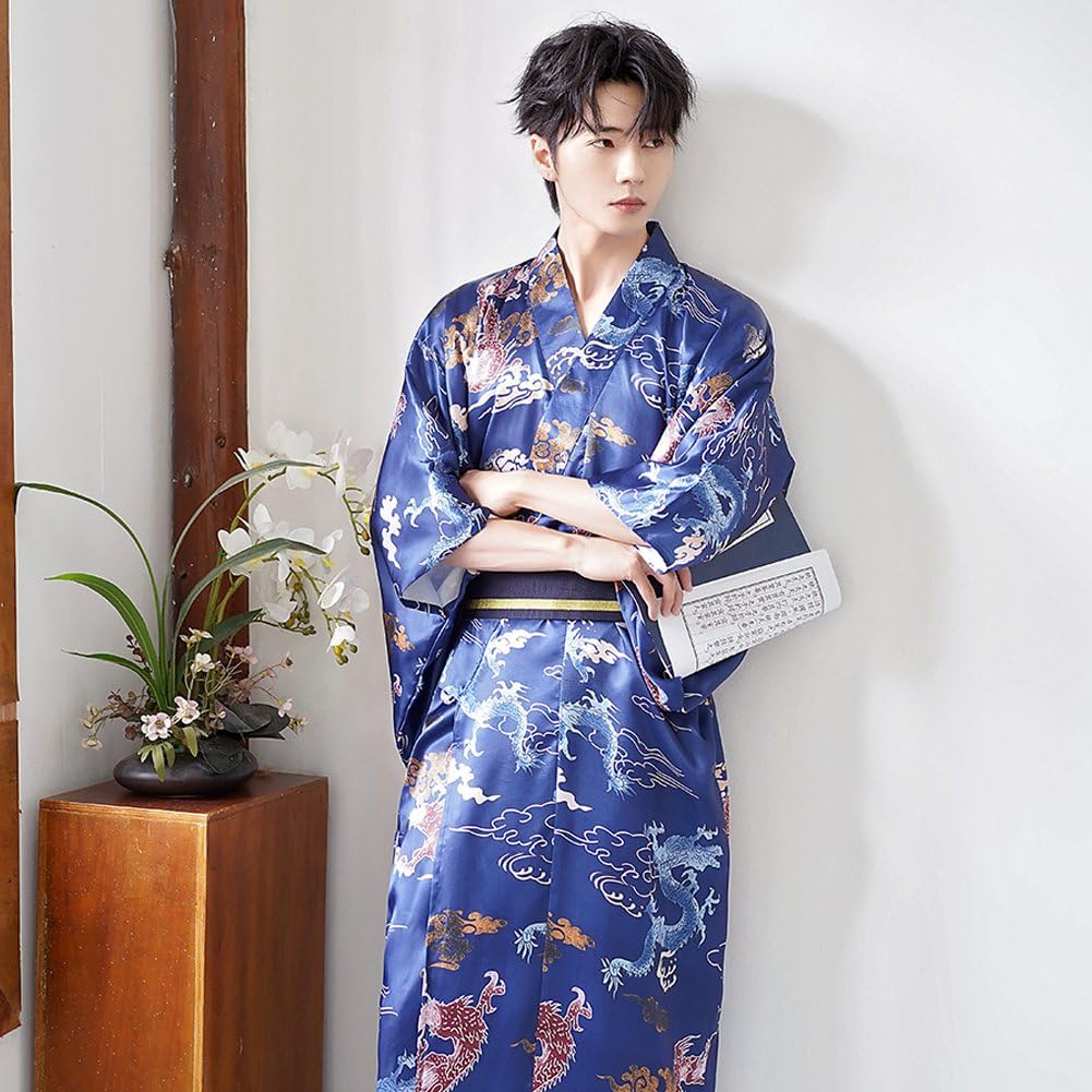 Unisex Yukata Kimono Szlafrok Samuraj Japonia Tradycyjna Odzież Luźna Codzienna Nadruk Długi Yukata Strój Kąpielowy dla Mężczyzn