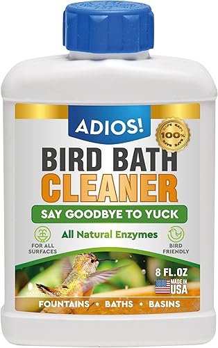 Limpiador de baño para pájaros para fuentes y cuencos al aire libre, limpia de forma segura metal, vidrio y piedra (8 onzas)