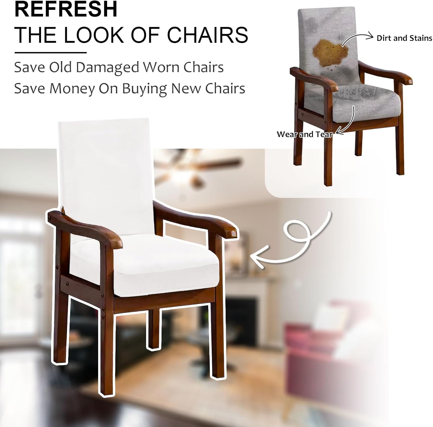 NICEEC White Spandex Arm Chair Covers for Dining Chairs Super Soft Chair Covers Armchair Easy Fit Chair Cover Set of 2 Washable Chair Protector with Zipper for Kitchen Wedding Party Living Room