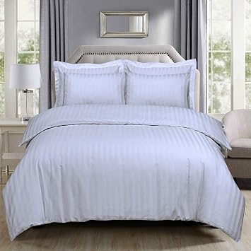 DTEX HOMES Satin Stripes Duvet Cover Set 100% Egyptian Cotton 300 Thread Count Duvet with Pillow Cases Antiallergic Satin Material Double