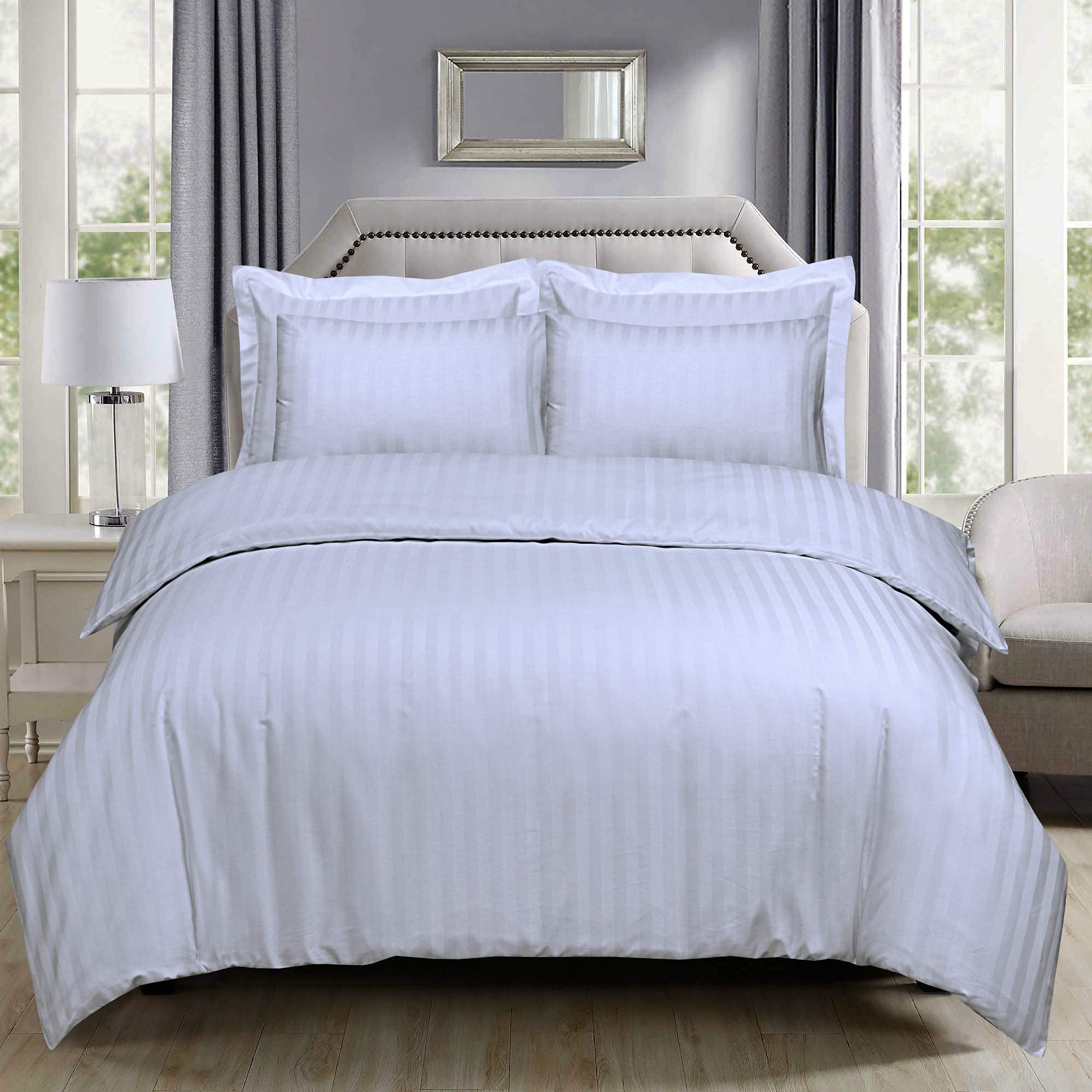 DTEX HOMES Satin Stripes Duvet Cover Set 100% Egyptian Cotton 300 Thread Count Duvet with Pillow Cases Antiallergic Satin Material (Double)-image-15