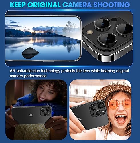 Miniatura 17 de Xfilm Protector de lente de cámara Bling para iPhone 14 Pro/14 Pro Max, dureza 9H a prueba de rayones, protector de anillo individual de metal