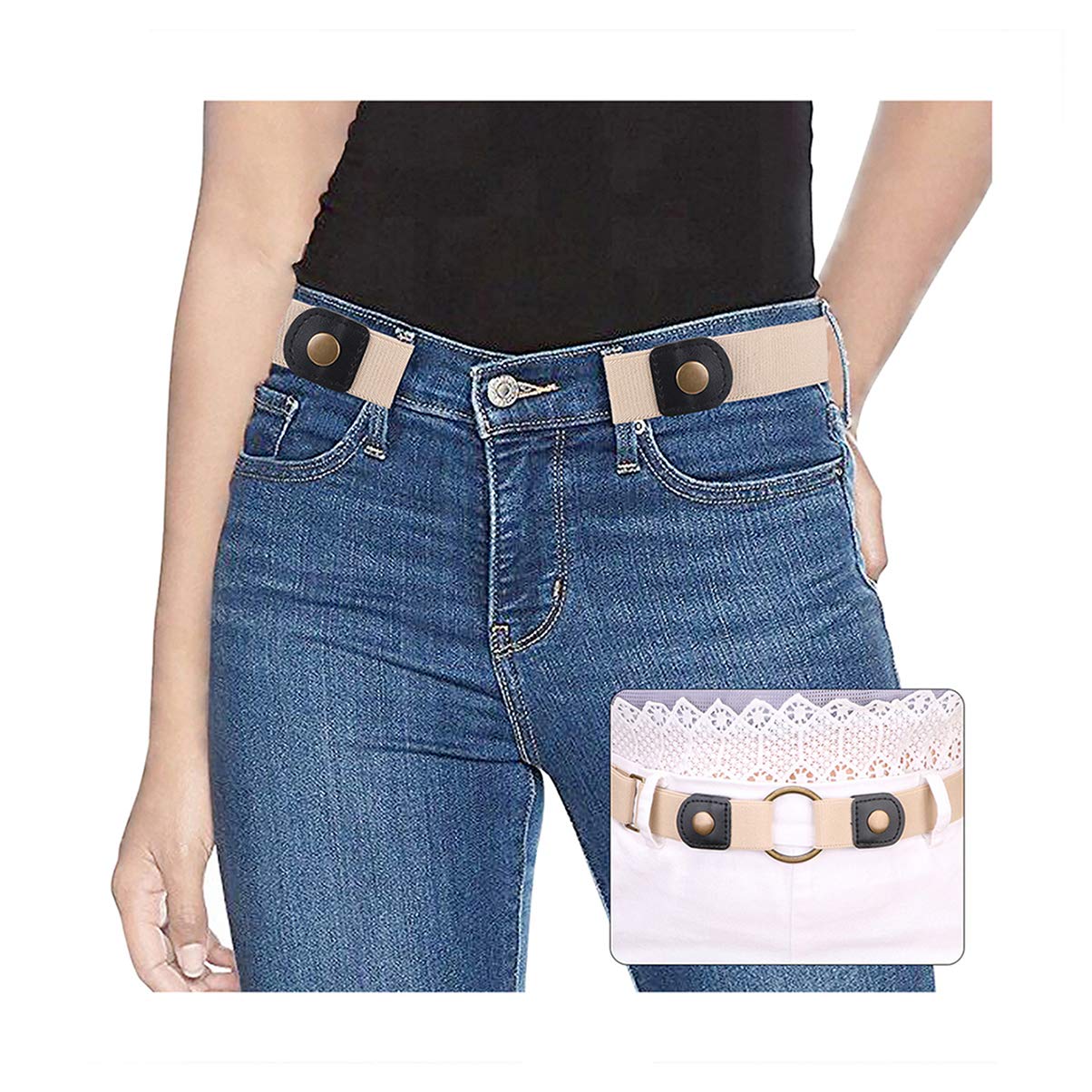 Suosdey Men's No.5 Beige No Buckle Ladies Elastic Belt For Wo Invisible Jeans Pants Dress Stretch Waist Belt Up To 48"