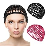 Hair Net Wrap Nets For Women 2 PCS Sleeping Sleep Cap Drying Curly Hair Crochet Press Hairnets Snood Wraps Cover Hairnet Workers Cap Mesh Head Caps Wrapping Long Curly Hair Overnight(rose red/black)