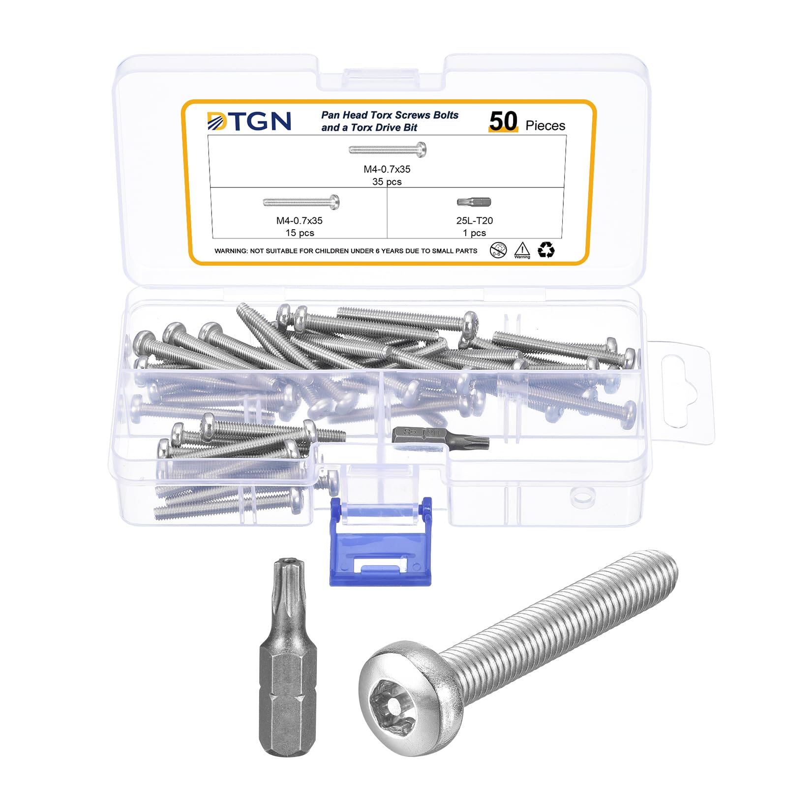 DTGN M4x35mm Pan Head Torx Security Screws, 50Pack, Good for Machinery