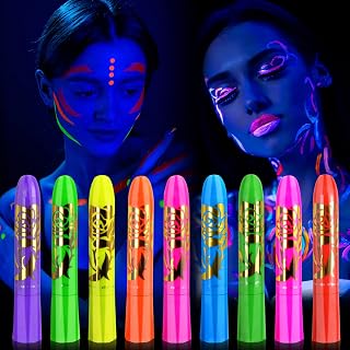 9 Pack Glow in The Dark Paint, Glow in The Dark Face Body Paint Glow Sticks Makeup Face Painting Kits for Kids Adult, Neon Face Paint Crayons UV Crayons Kit for Halloween and Parties (9 Colors)