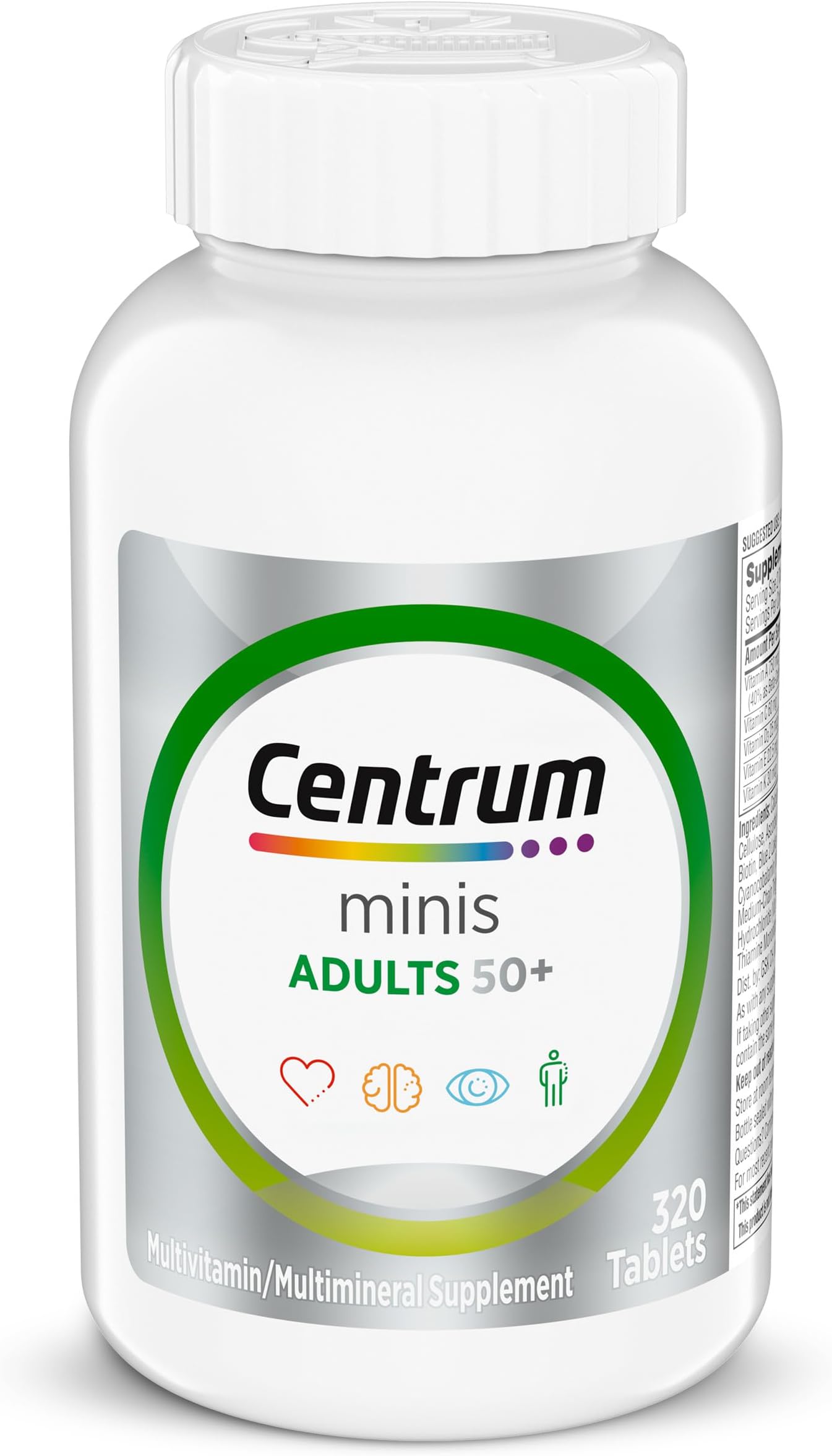 Minis Silver Multivitamin for Adults 50 Plus, Multimineral Supplement, Vitamin D3, B-Vitamins, Gluten Free, Non-GMO Ingredients, Supports Memory and Cognition in Older Adults - 320 Ct