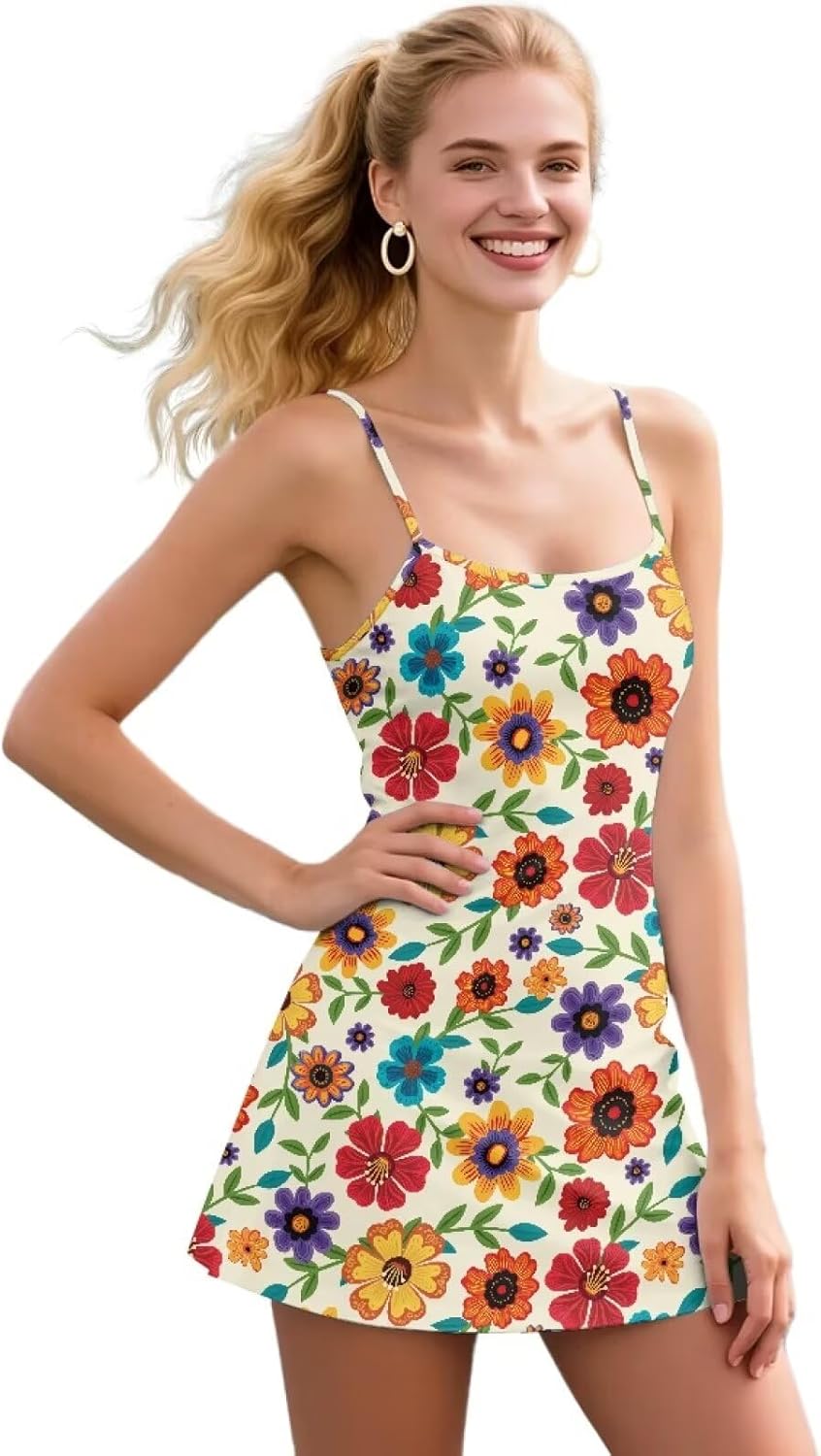 Golf Dress for Women Tennis Dresses with Shorts Pocket Sleeveless Spaghetti Strap Sport Workout Athletic Sundress