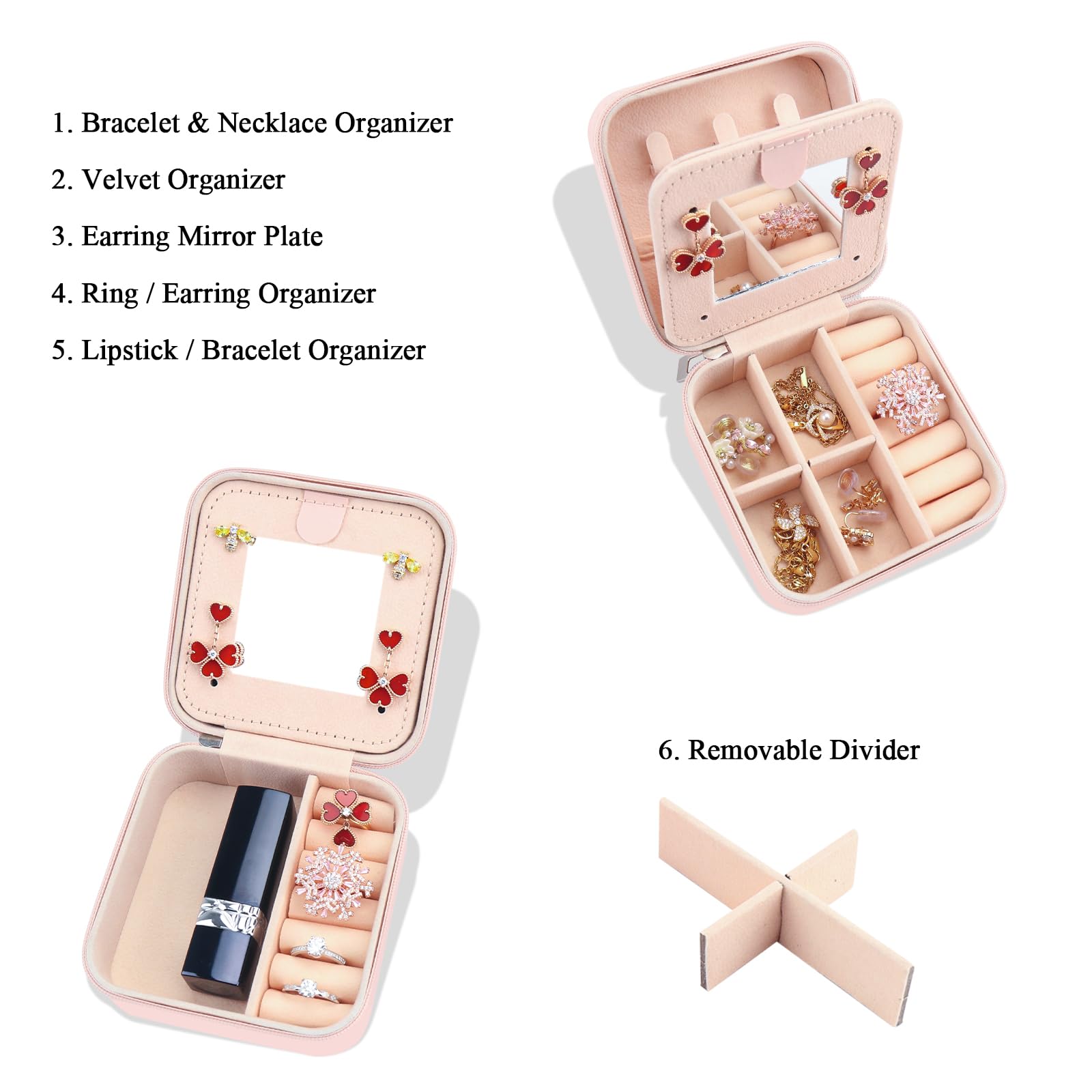 Smileshe Portagioie Da Viaggio In Velluto Con Specchio - 10x10x5,3 Cm, Organizer Per Anelli, Orecchini, Collane