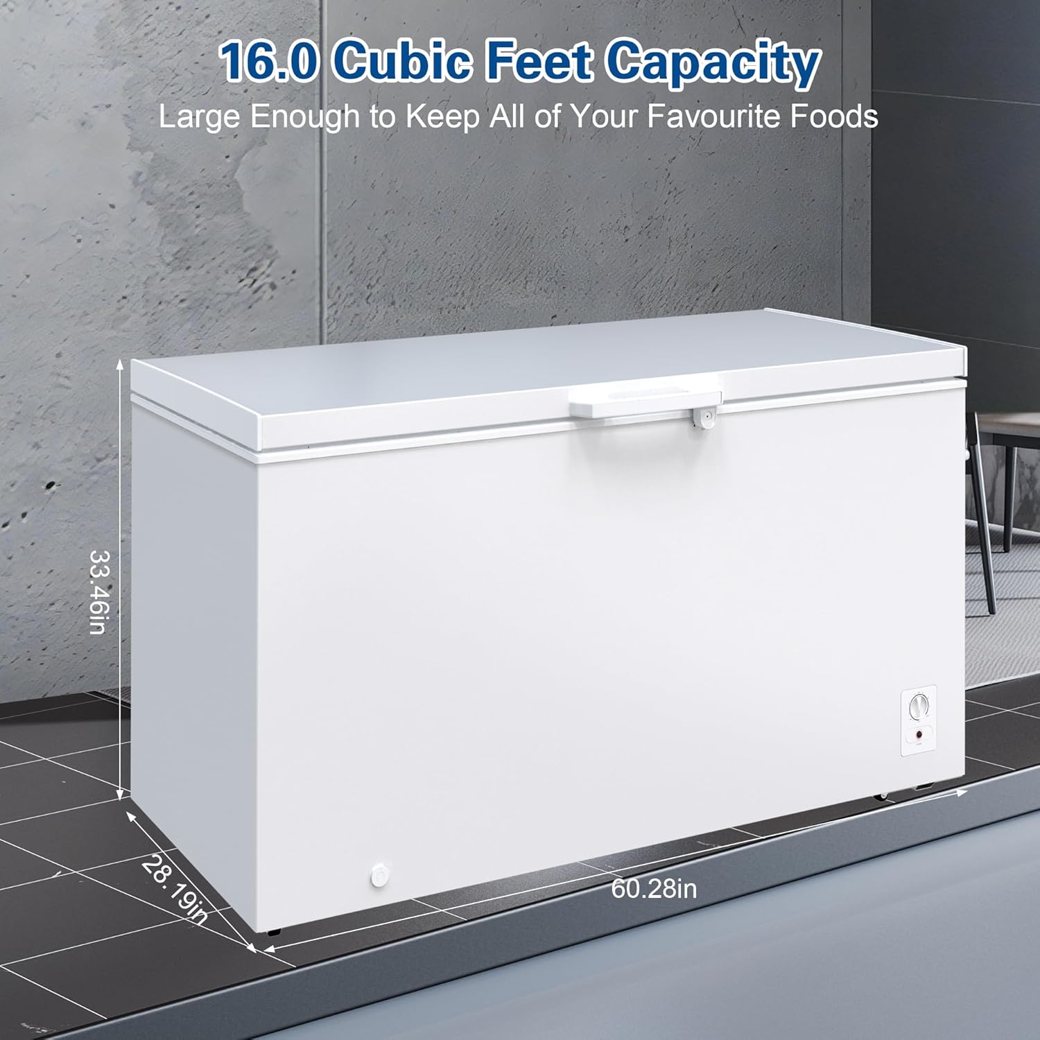 Large Chest Freezer, 16.0 Cu.ft Deep Freezer FreeStanding Top Door Freezer with 8 Adjustable Thermostat (-11.2°F to 10.4°F) and Removable Basket, Universal Wheels, Manual Defrost for Garage, White