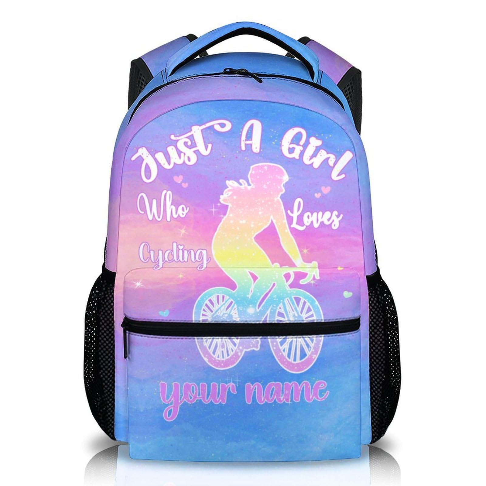 Custom Backpack for Girls Kids, Sports Themed Schoolbag Gift for School, 17 Inch Personalized Bicycle Cycling Backpacks for Kindergarten Preschool
