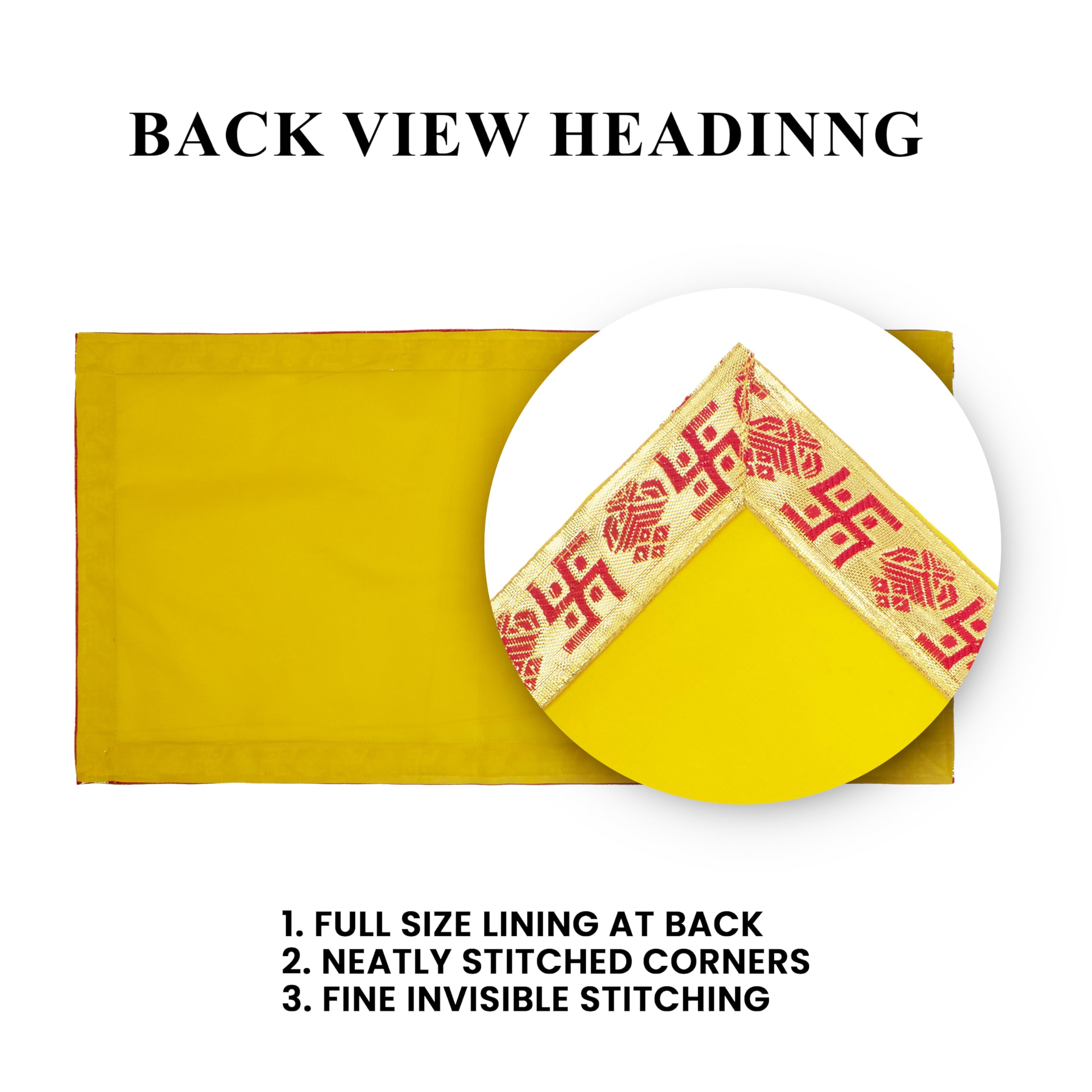 DLC Set of 2 Yellow Velvet Altar Cloth with Swastik Border, Large Size Ganpati Baithak Pooja Aasan Cloth for God, Puja Chowki Cover Kapda for Home Mandir, Temple by Dulhan Size 15 x 30 inches 4