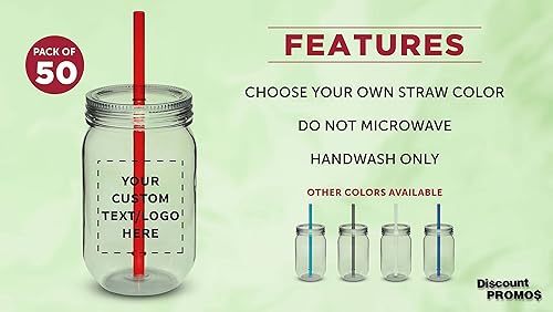 Miniatura 9 de Discount Promos Juego de 100 tarros de plástico personalizados con pajilla 24 onzas paquete a granel personalizado tarros para avena durante la