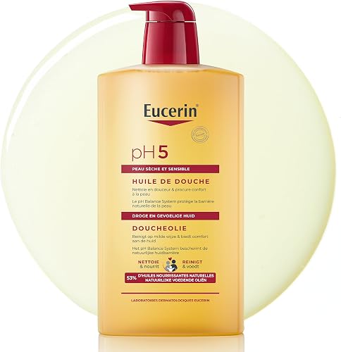 Eucerin pH5 Huile de Douche Format Pompe 1000 ml, Nettoyant sans savon liquide pour peaux sensibles, Huile Lavante aux Huiles Naturelles et Tampon de Citrate pour maintenir l'équilibre pH de la peau - 1