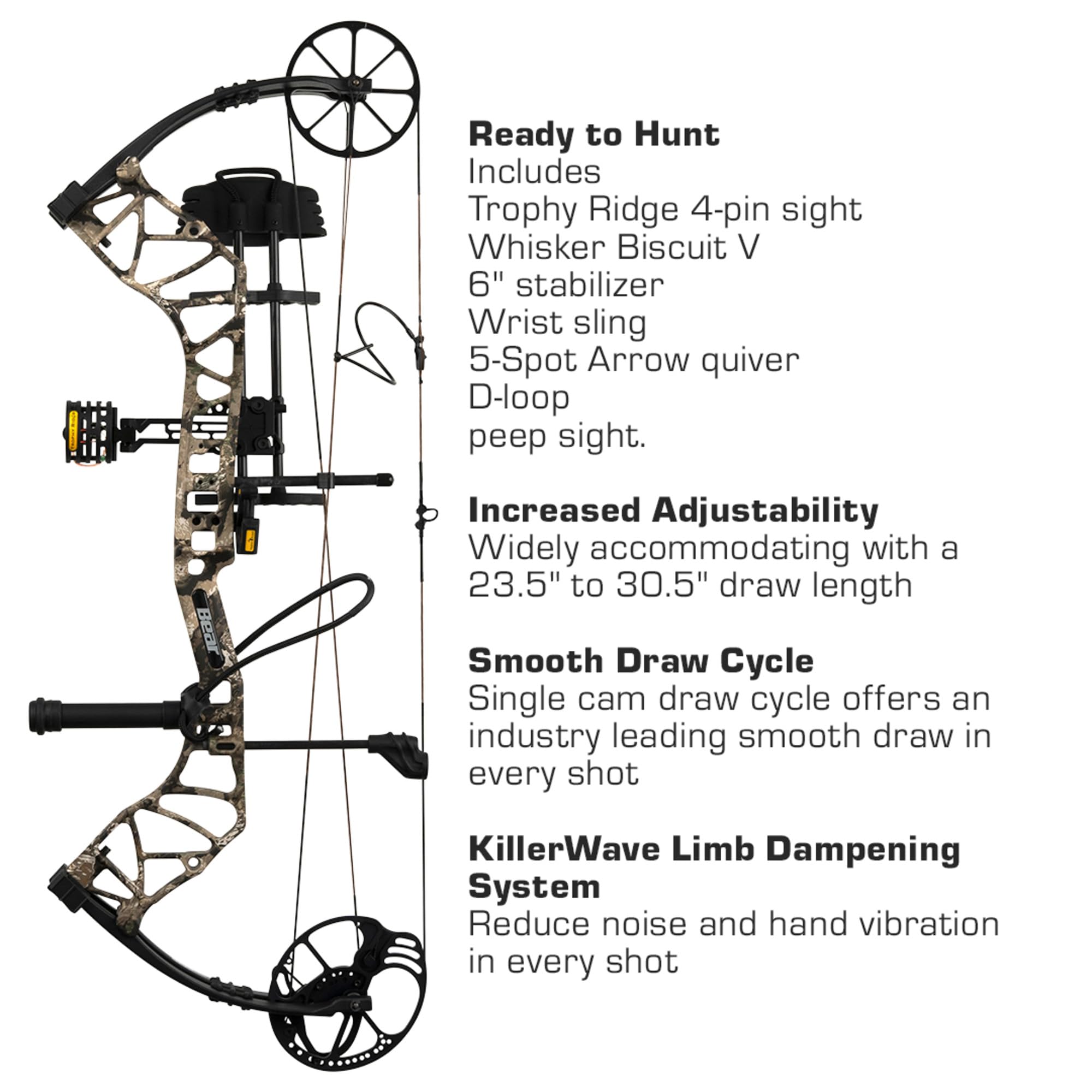 Bear Archery Species EV Ready to Hunt Adult Compound Bow Package, 23.5