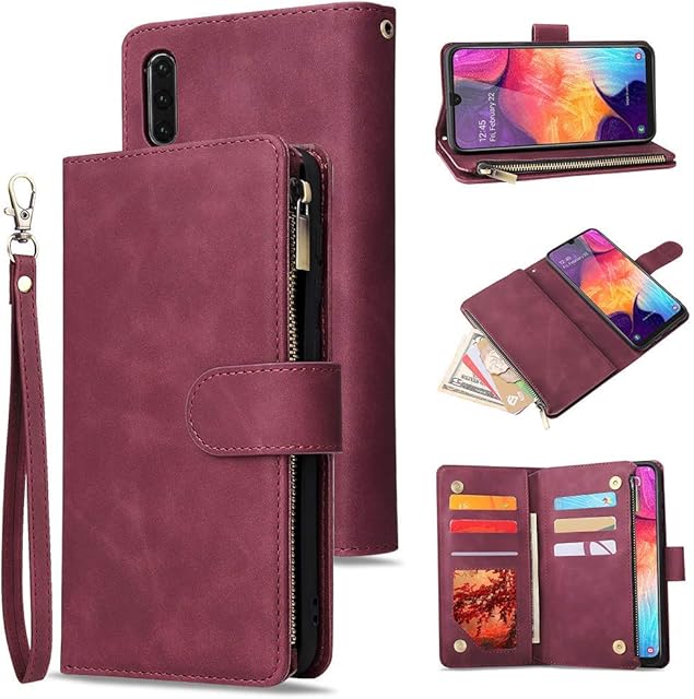 L-FADNUT for Samsung S20 FE Case Wallet Trifold Leather Flip Silicone Protective Case with Card Holder Lanyard Strap Kickstand Magnetic Phone Case for Samsung Galaxy S20 FE Wine Red