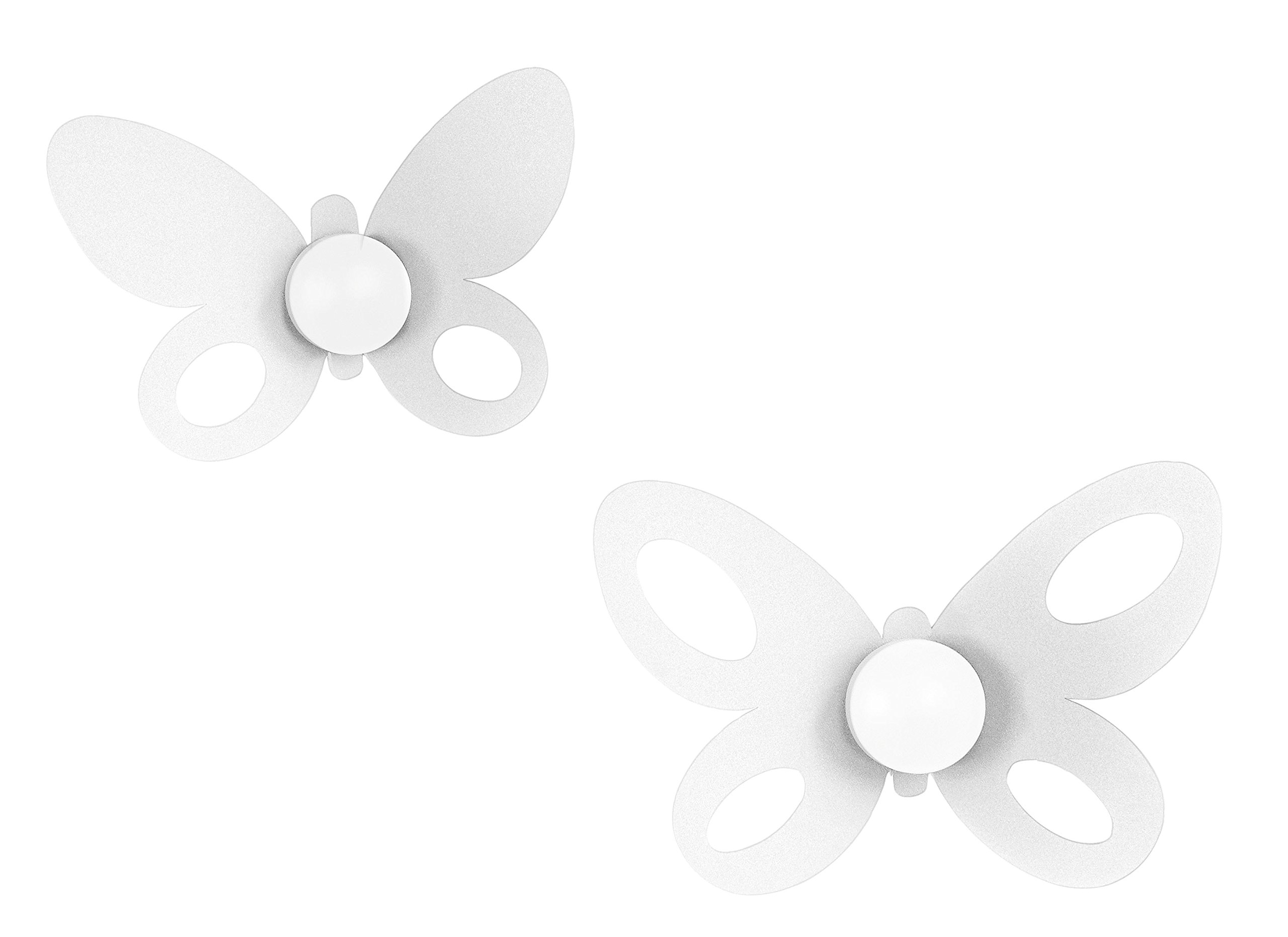Set 2 ganci da parete Butterfly bianchi in acciaio, resistenti e