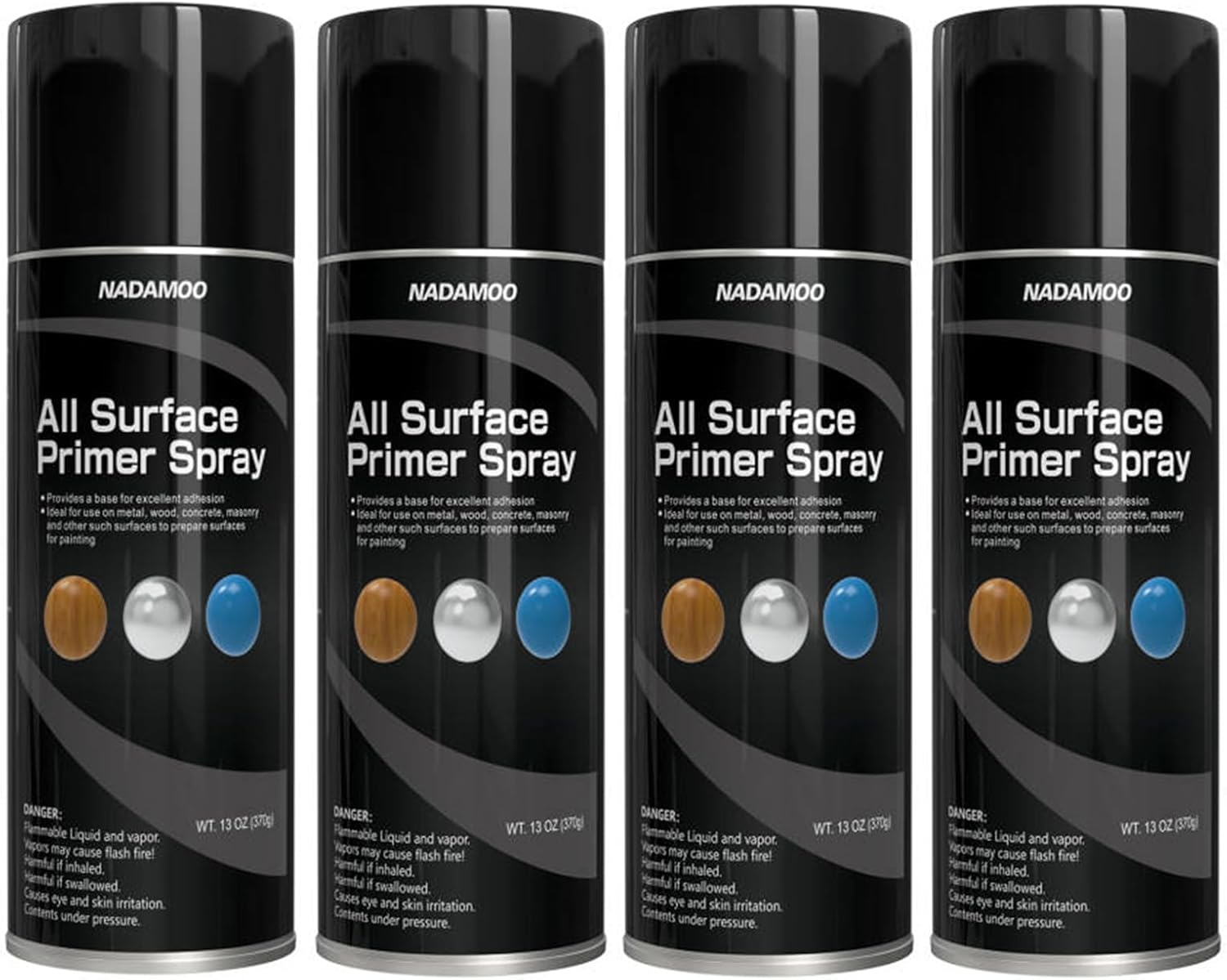 NADAMOO All Surface Primer Spray, One-Part Epoxy Primer Matte Black, 4 Cans, Enhance Adhesion for Multi Surface - Porcelain, Glass, Metal, Plastic, Wood