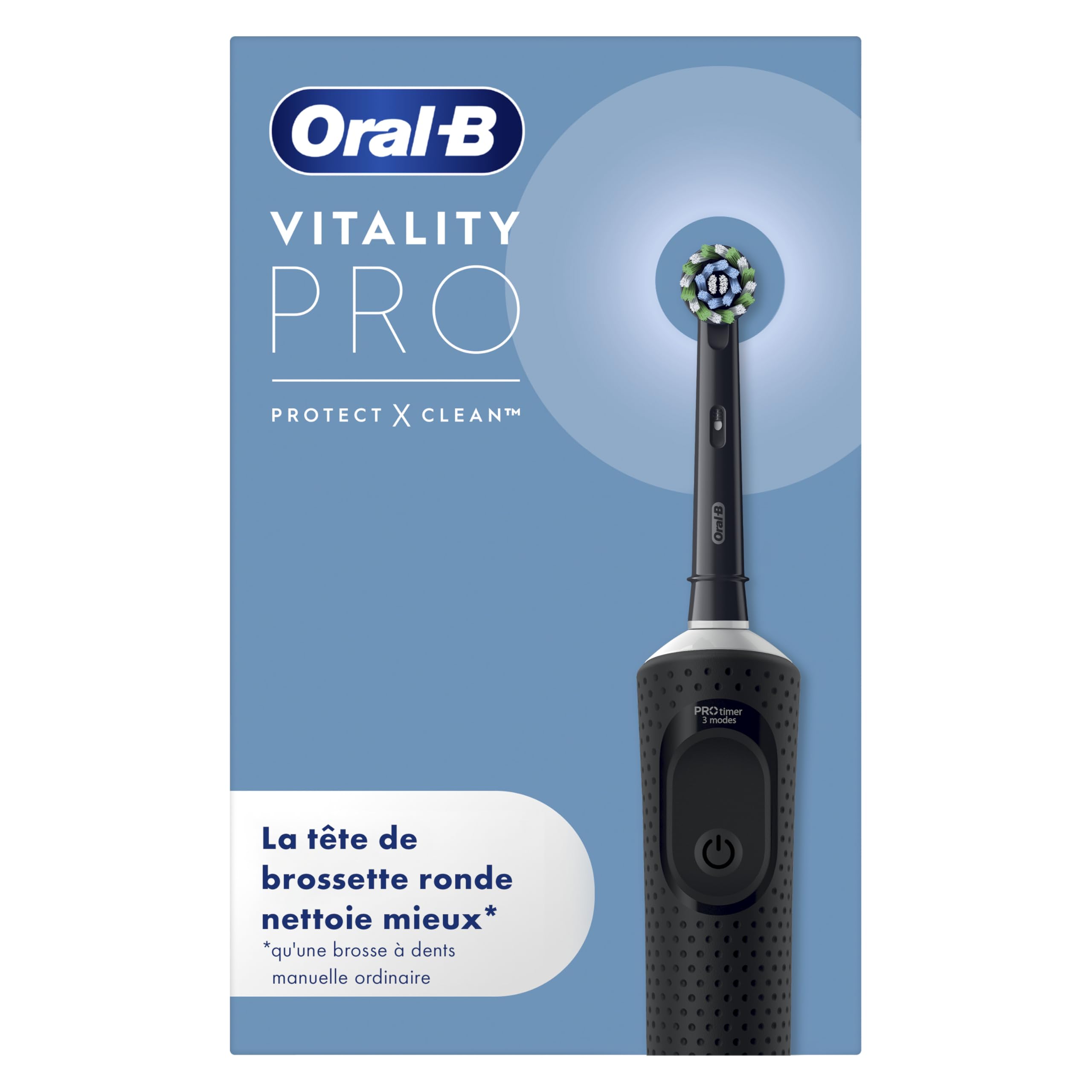 Oral-​B Brosse à Dents Electriques Vitality Pro, avec Brossette de Rechange, Noire – 3 Modes de Brossage dont Sensibilité pour les Gencives, Minuteur Intégré, Chargeur