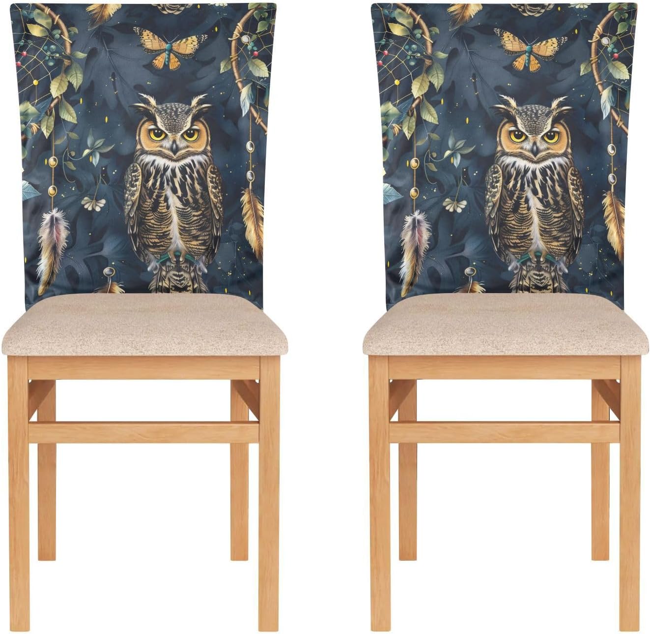 ALAZA Owl Dreamcatcher Chair Back Cover Set of 6, Washable Reusable Removable Chair Slipcovers Decorative Chair Cover for Home Kitchen Wedding Party