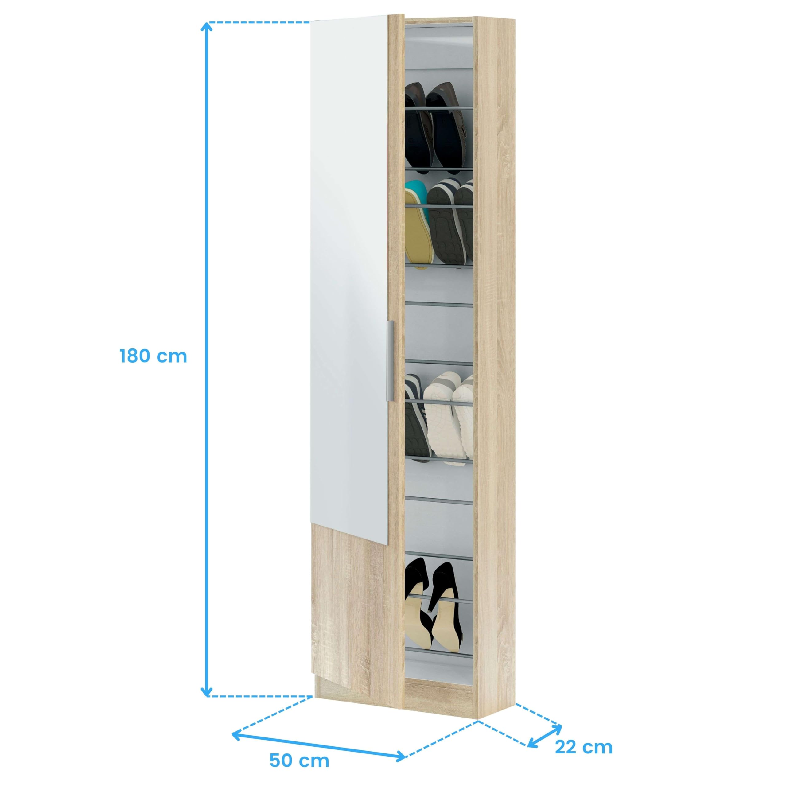 Habitdesign Mueble Zapatero 1 Puerta con Espejo en Roble Canadian para Entrada o vestidor 180x50x22
