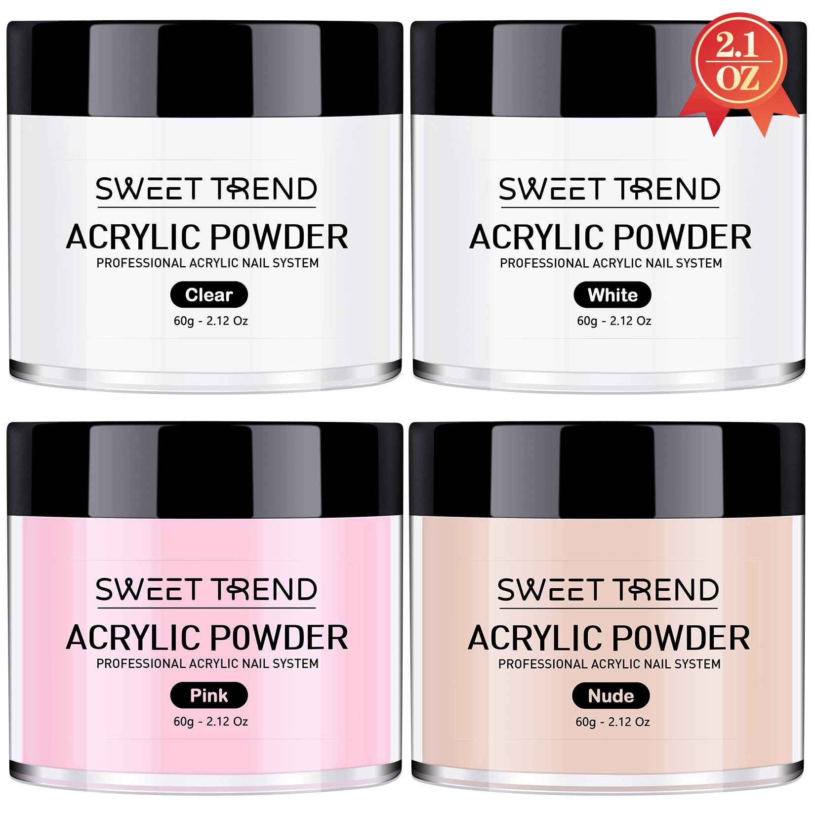 Acrylic Nail Powder: 60g Clear White Pink Nude Nail Set