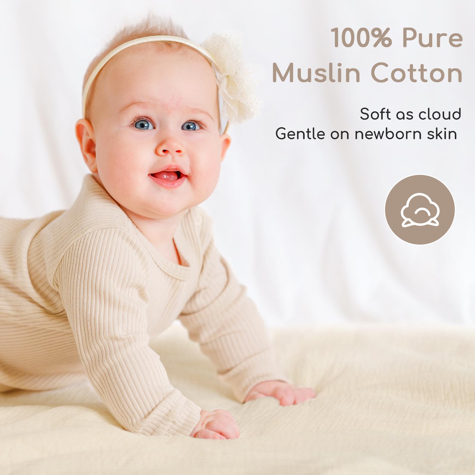 Yukkidds Muslin Cloths for Baby Large 60x60cm Burp Cloths for Newborn 100% Cotton Soft & Breathable Muslin Squares Baby Essentials for Boys Girls 5 Pack Beige&Brown - Image 3
