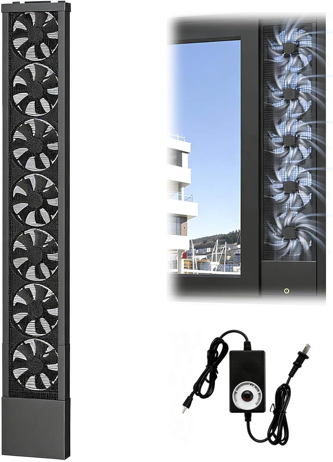 Vertical Window Exhaust Fan for Sliding Windows-Easy Tool-Free Installation, Adjustable Speed with Reversible Airflow, Slim Design for Bedroom Kitchen Office, Alternative to AC Fan and Household Fans