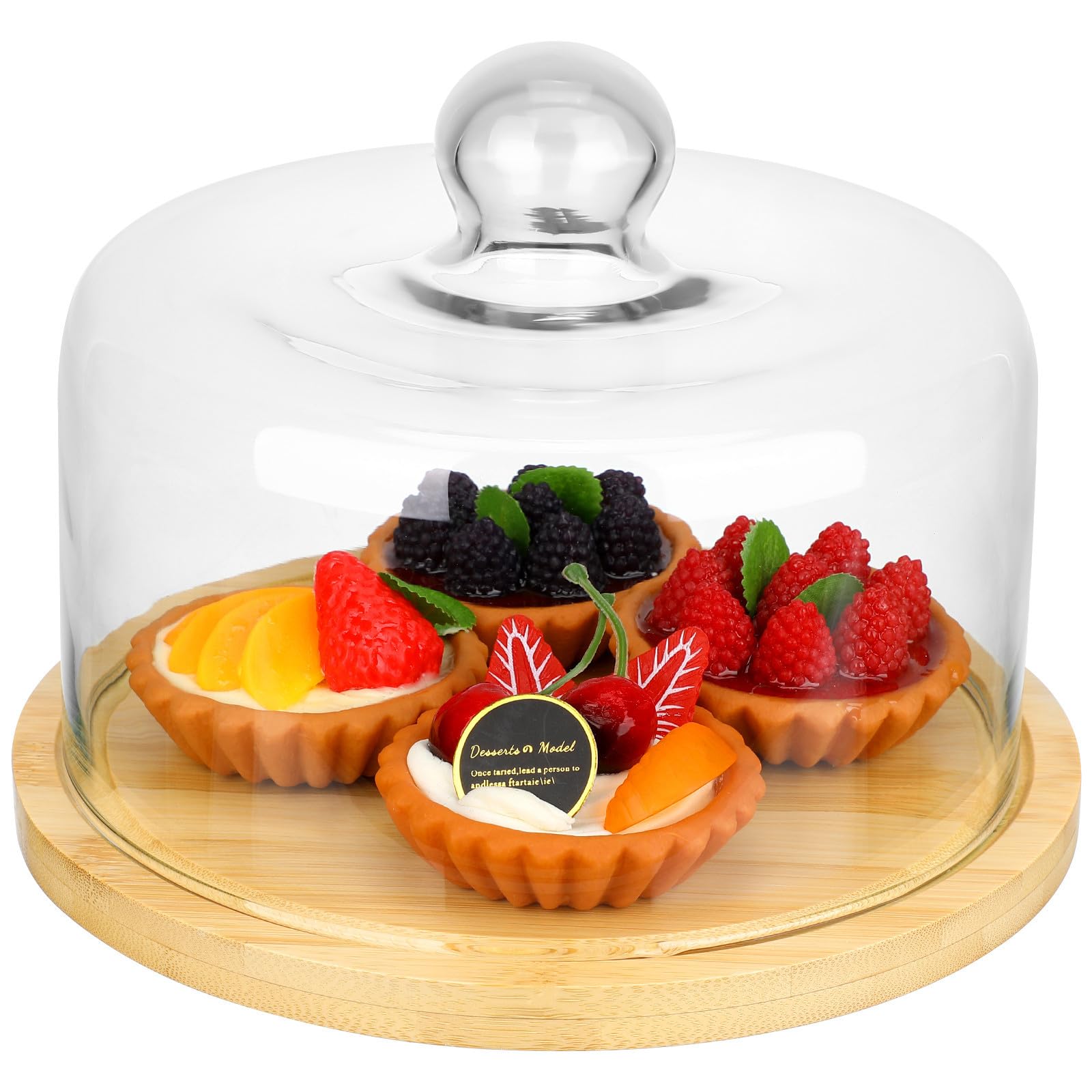 Campana con Bandeja de Madera Khaki de Vidrio de Postres para Tartas