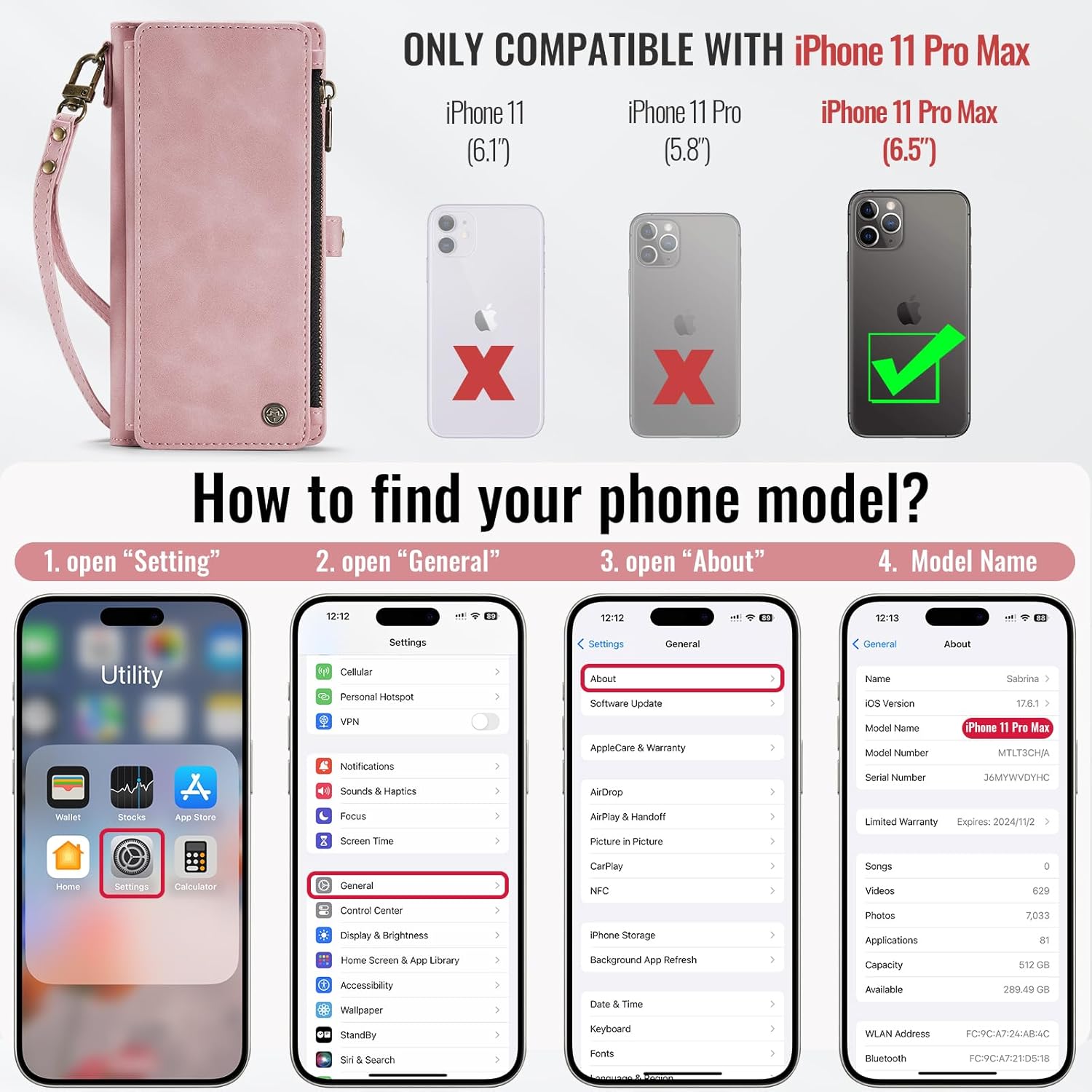 Defencase Compatible with iPhone 11 Pro Max Case Wallet with RFID Blocking Card Holder for Women Men, PU Leather Magnetic Snap Flip Zipper Strap Wallet Phone Case Fit for iPhone 11 Pro Max, Rose Pink - Image 6