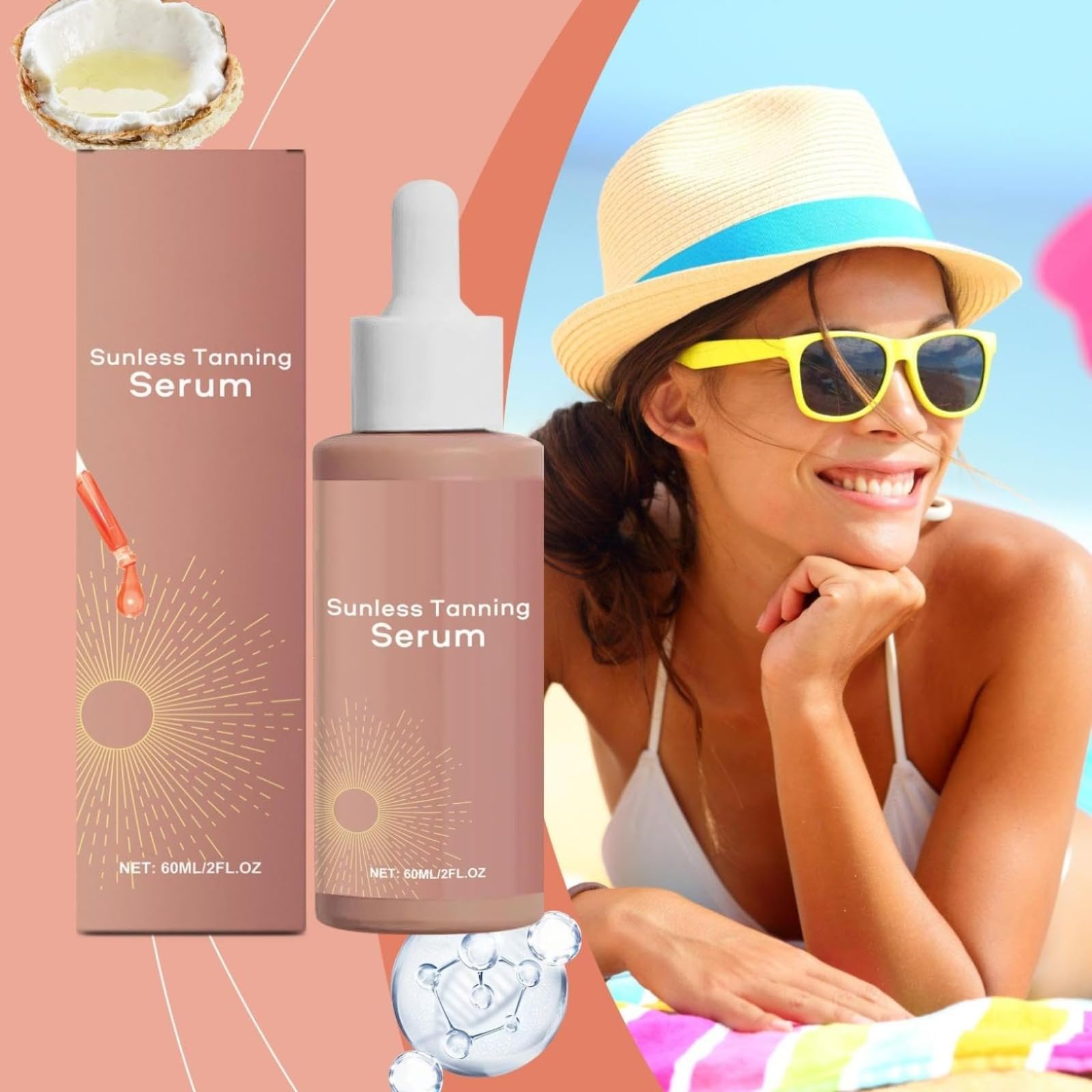 Sunless Tanning Drops Self Tan Drops for Face Body Tanning Accelerator Gradual Fake Tan Natural Glow No Sun Damage (5pcs)