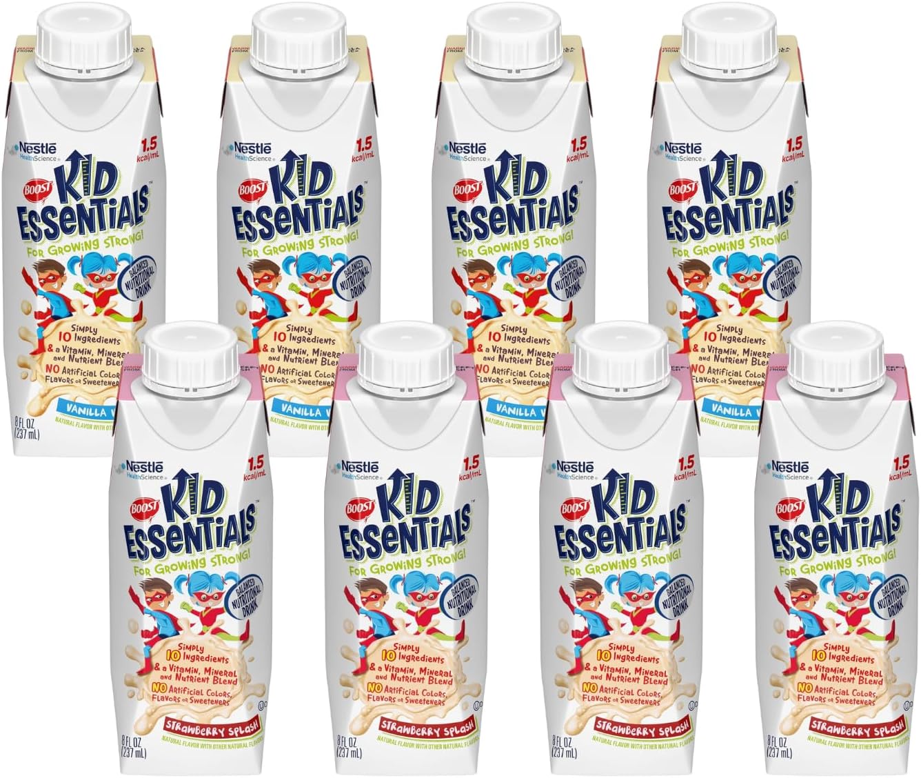 Kid Essentials 1.5 Balanced Nutritional Drink (8 Fl Oz (Pack of 8), Vanilla & Strawberry)