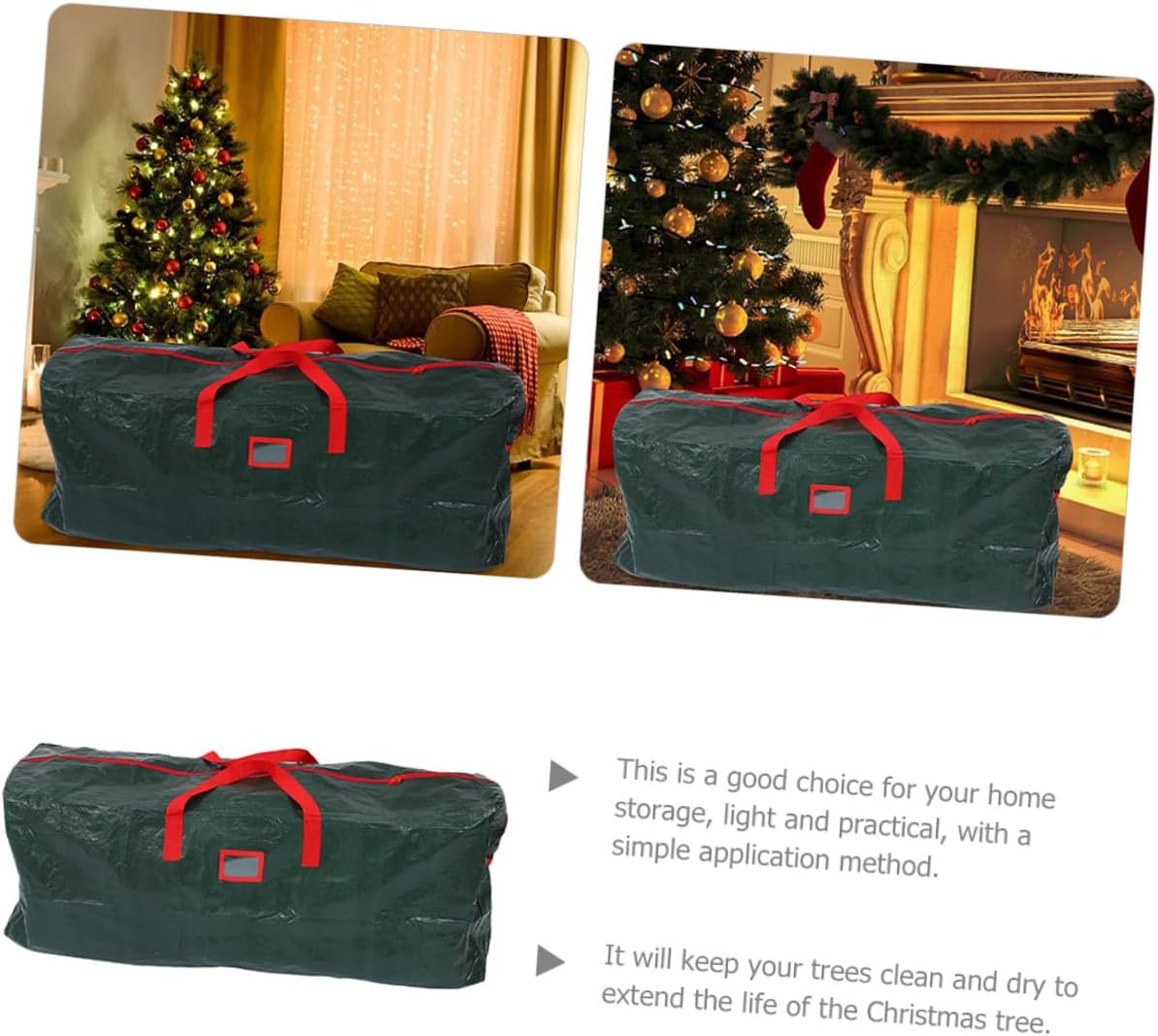 SECFOU Christmas Tree Storage Bag Large Zippered Xmas Tree Organizer Pouch 135x34x68cm Green Waterproof Carry Handle Holiday Decoration Storage