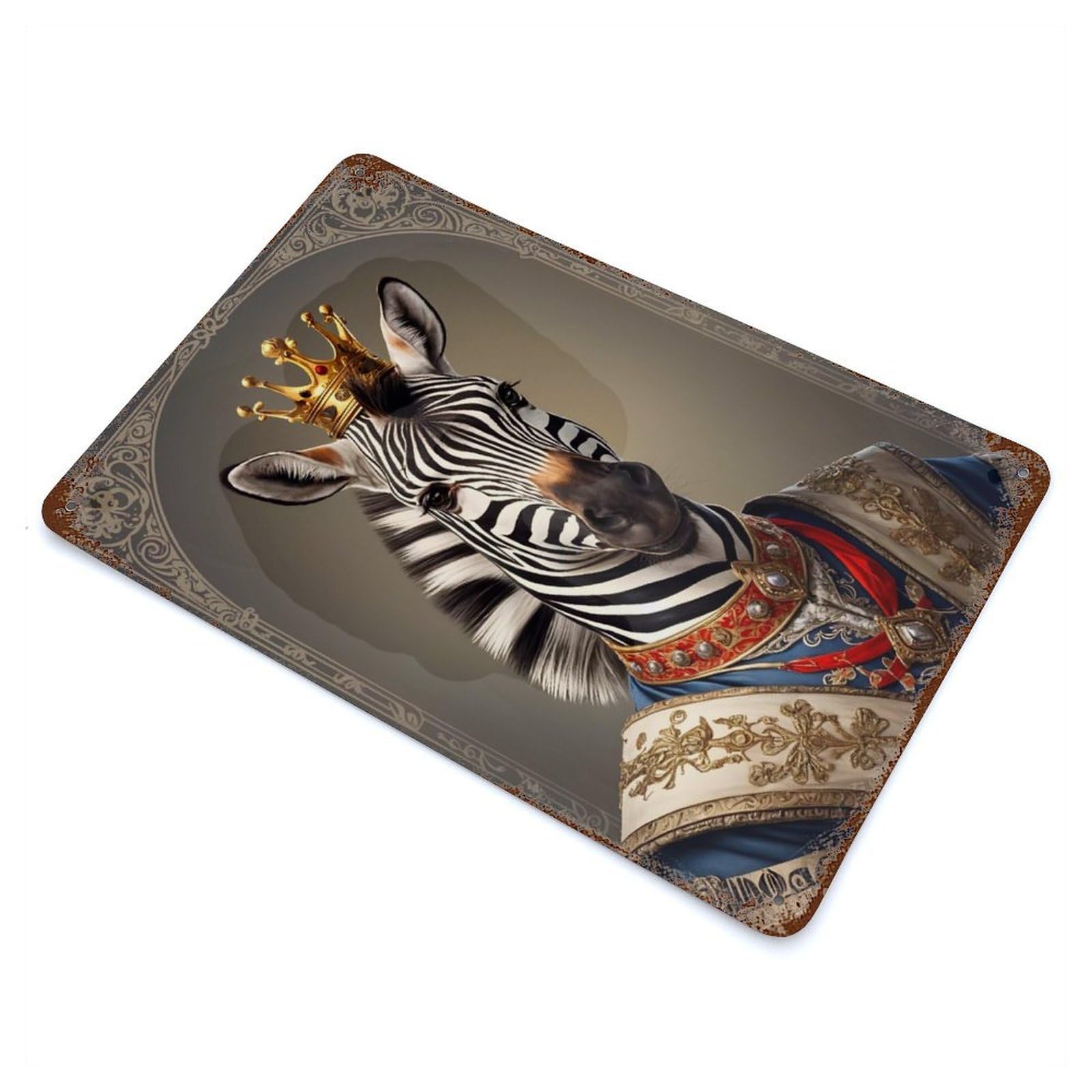 Zebra King Portrait Decorative Tin Sign 11.8"x7.9", for Farmhouse, Kitchen And Entryway Decor, Shabby Chic Decor
