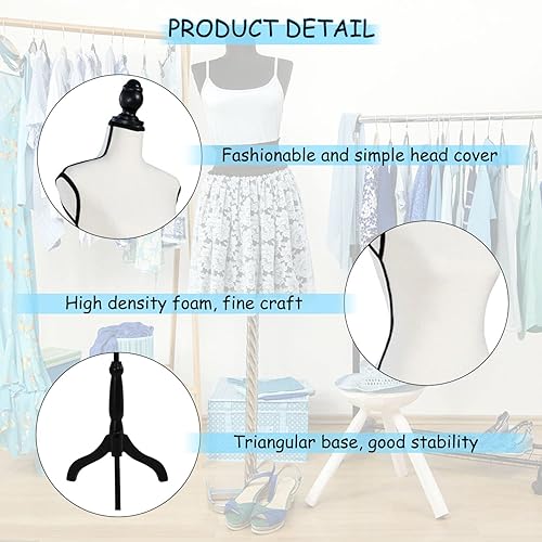 Miniatura 2 de Maniquí de forma de vestido femenino, altura ajustable, soporte de trípode negro para mujer, cuerpo torso, vestido, exhibición de joyas, color crema