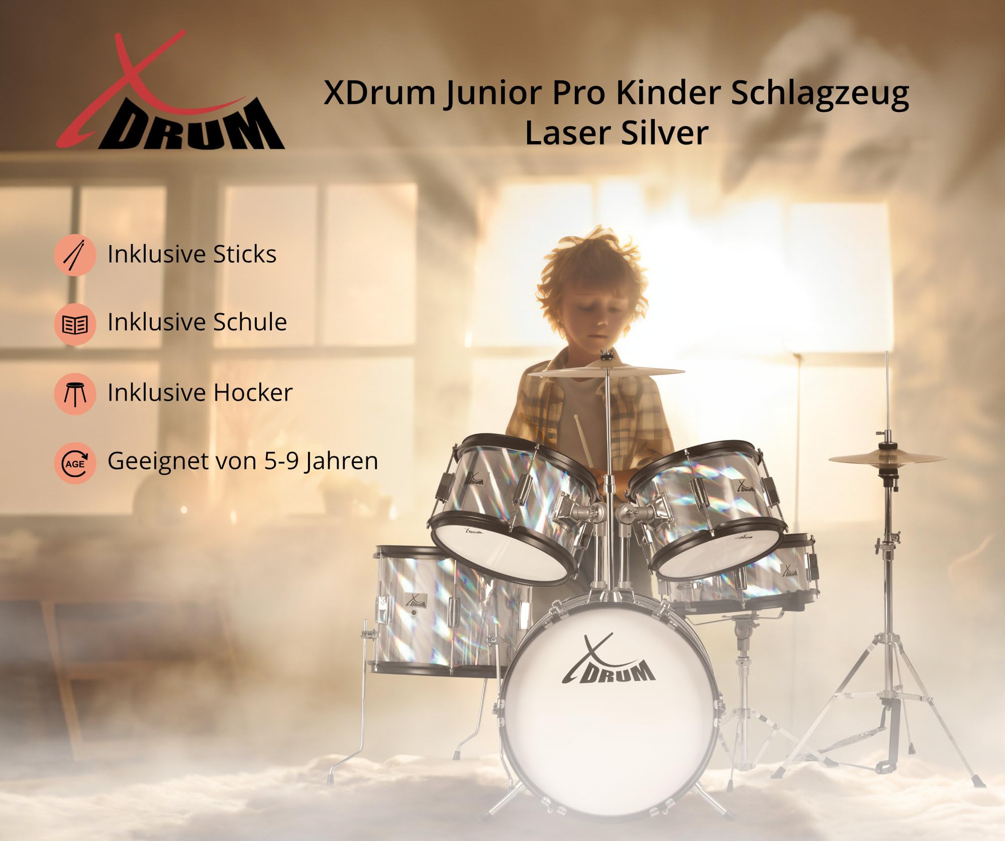 XDrum Session Junior Pro Set Batterie Enfant 4-9 Ans | Emerald Green Sparkle