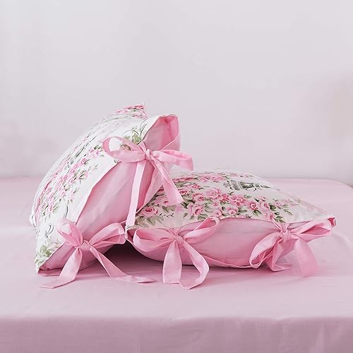 Miniatura 5 de FADFAY Juego de ropa de cama con funda de edredón floral de rosetón para niñas, 100% algodón, ultra suave, 7 piezas (1 funda de edredón + 1 sábana