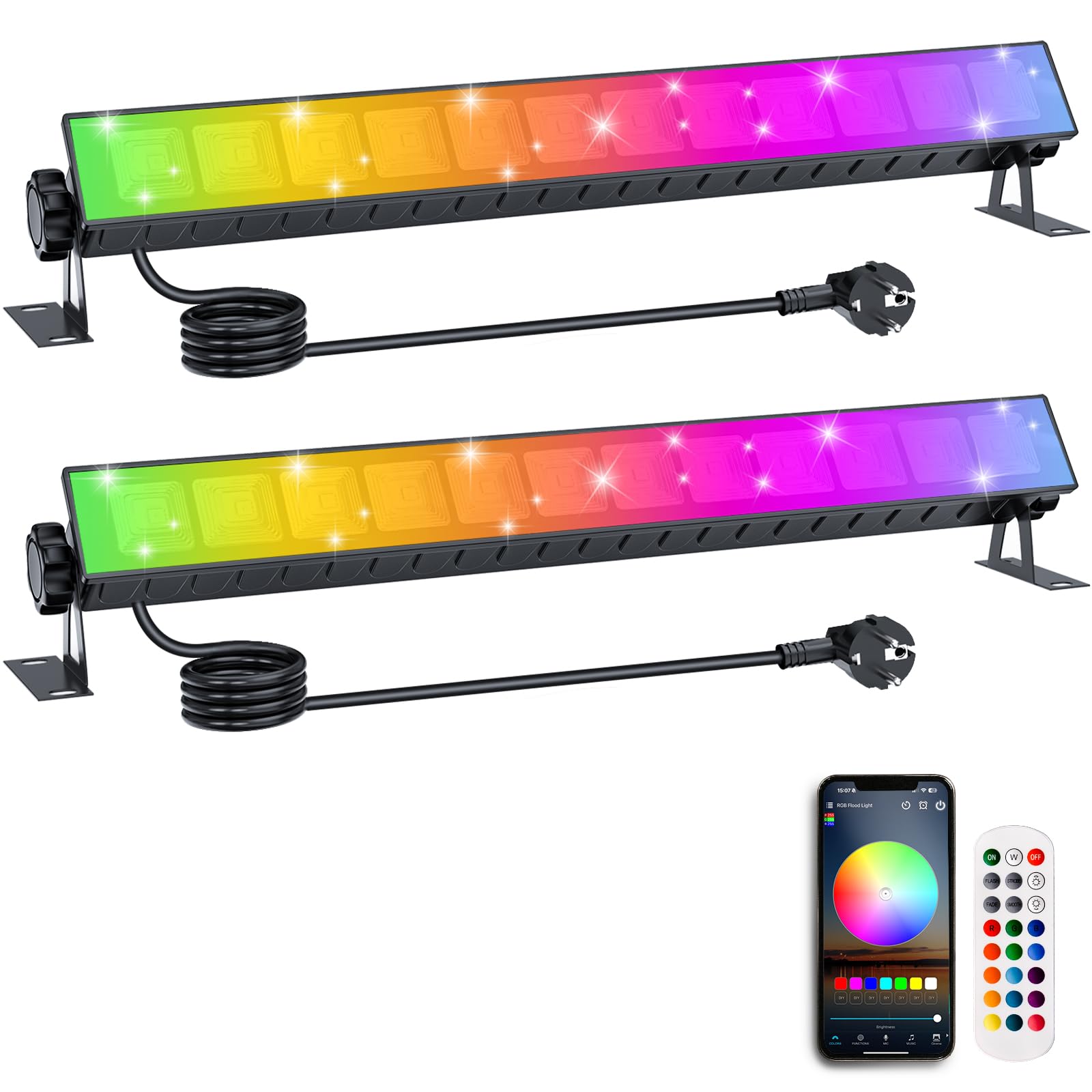 2PCS Faretto RGB, 30 W RGB LED Wallwasher con telecomando a 360°, faretto LED per esterni, IP66, impermeabile, timer, effetti di luce LED per discoteca, Halloween, Natale