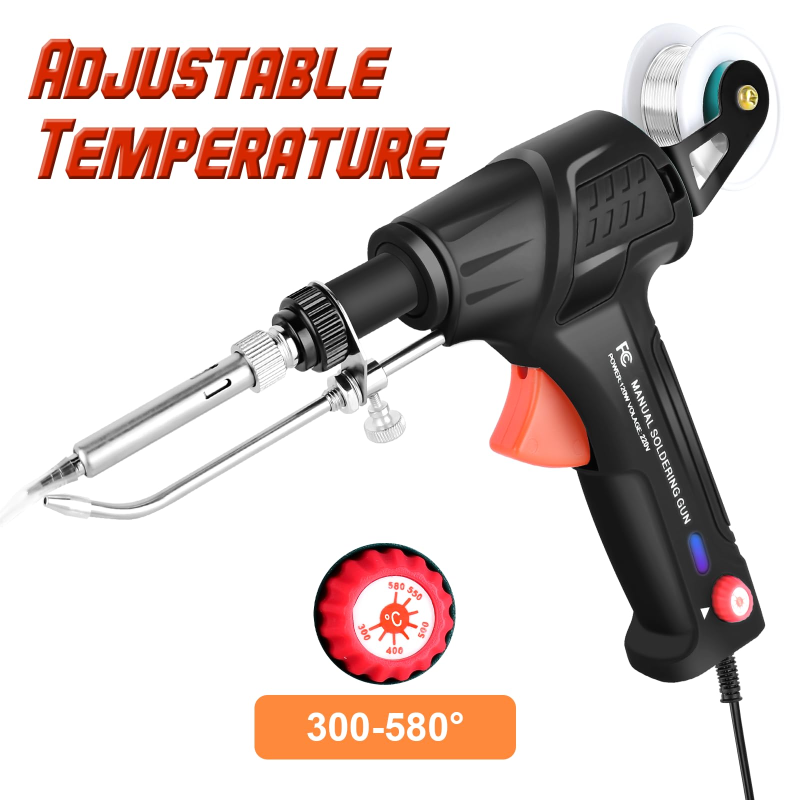 Kit pistola per saldatura, aggiornamento 120 W, temperatura regolabile, multifunzione, kit saldatore per riparazione elettronica di saldatura (set da 11 pezzi) (nero)