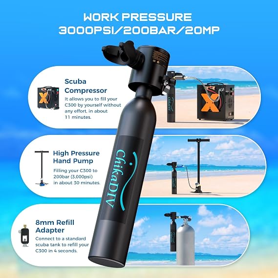 Mini Scuba Tank,Portable Diving Tank,0.5l Lung Tank for Snorkeling Diving, Reusable Scuba Diving Kit Gear Underwater Breathing Training, Emergency Rescue