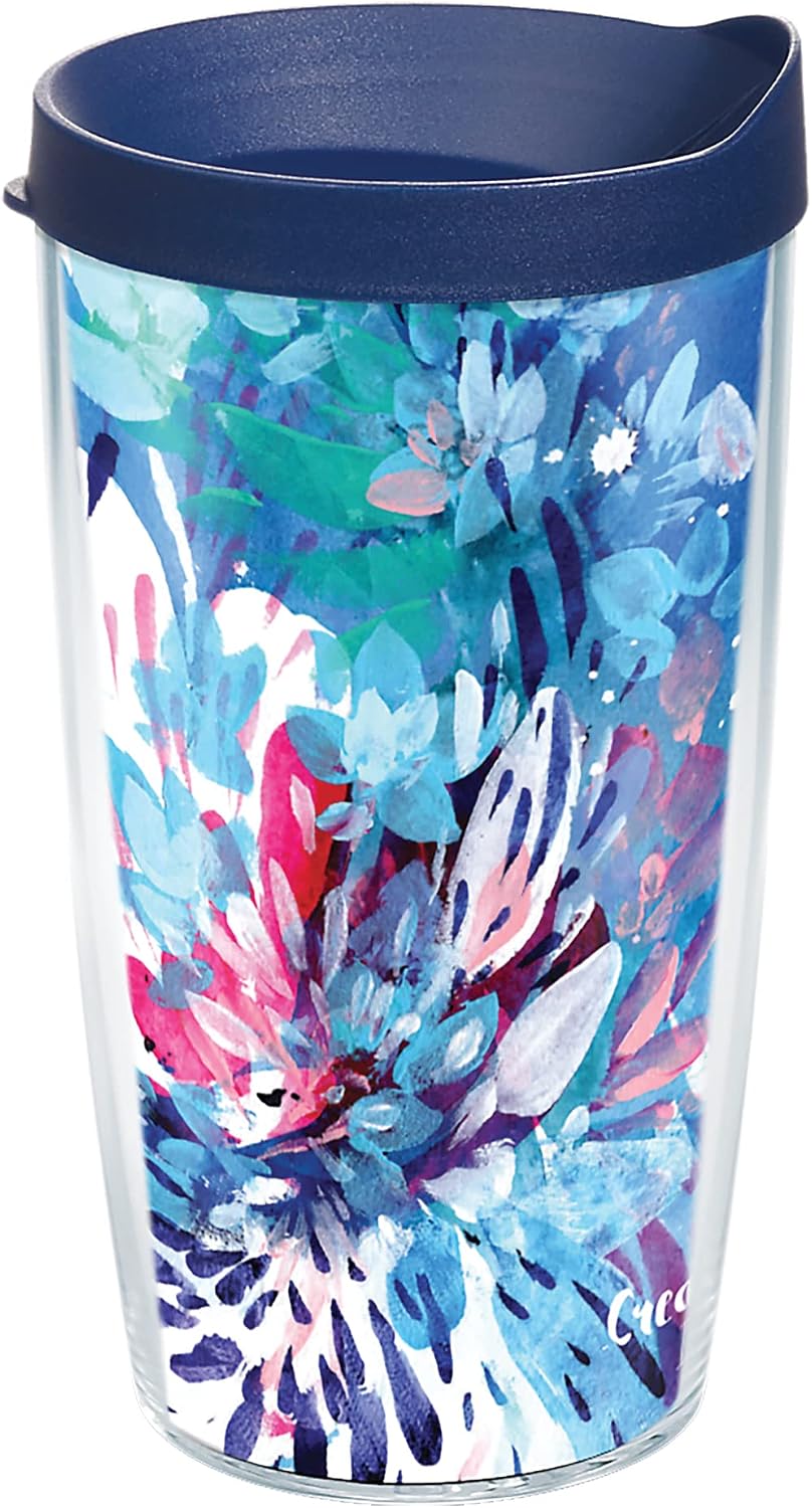 Tervis CreativeIngrid - Floral Wave Made in USA Double Walled Insulated Tumbler Travel Cup Keeps Drinks Cold & Hot, 16oz, Classic