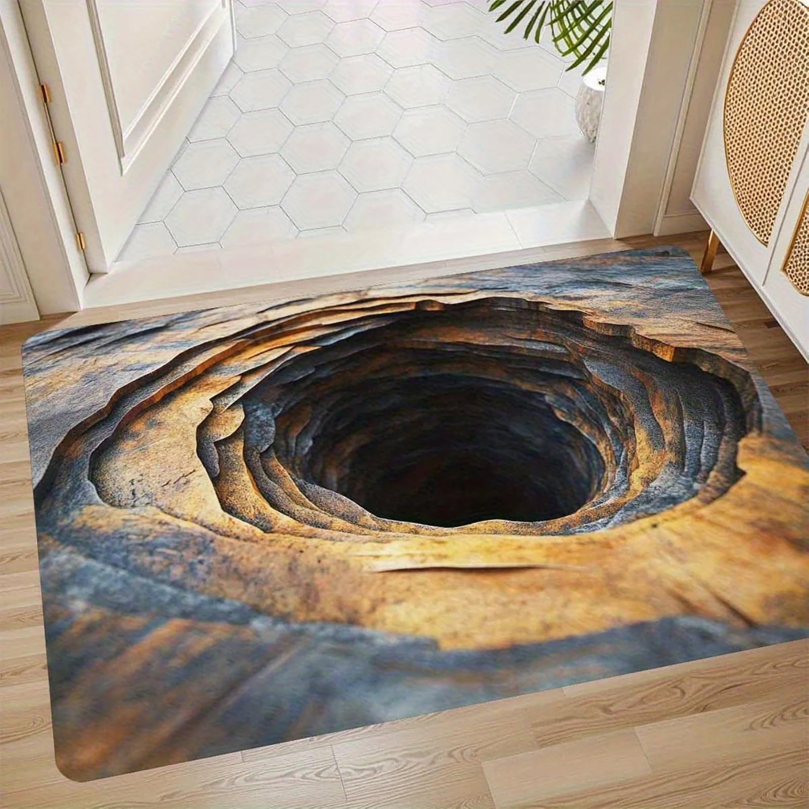 AVSMGP 3D Rugs Optical Illusion, Soft Carpet Rugs- Non Slip Washable Vortex Illusion Floor Mat- for Door Entrance, Bathroom, Stairs, Playroom, Living Room,F,60 * 90CM