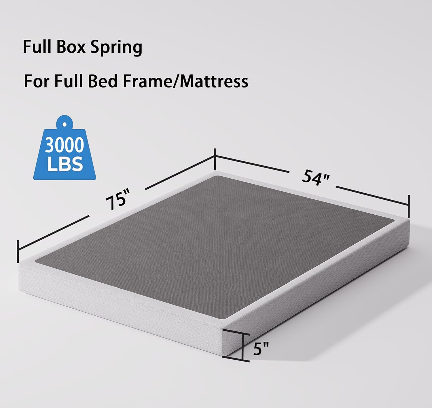 Full Size Box Spring and Cover Set, 5 Inch Low Profile Metal BoxSpring, Heavy Duty Structure Mattress Foundation, Noise Free, Non-Slip, Easy Assembly