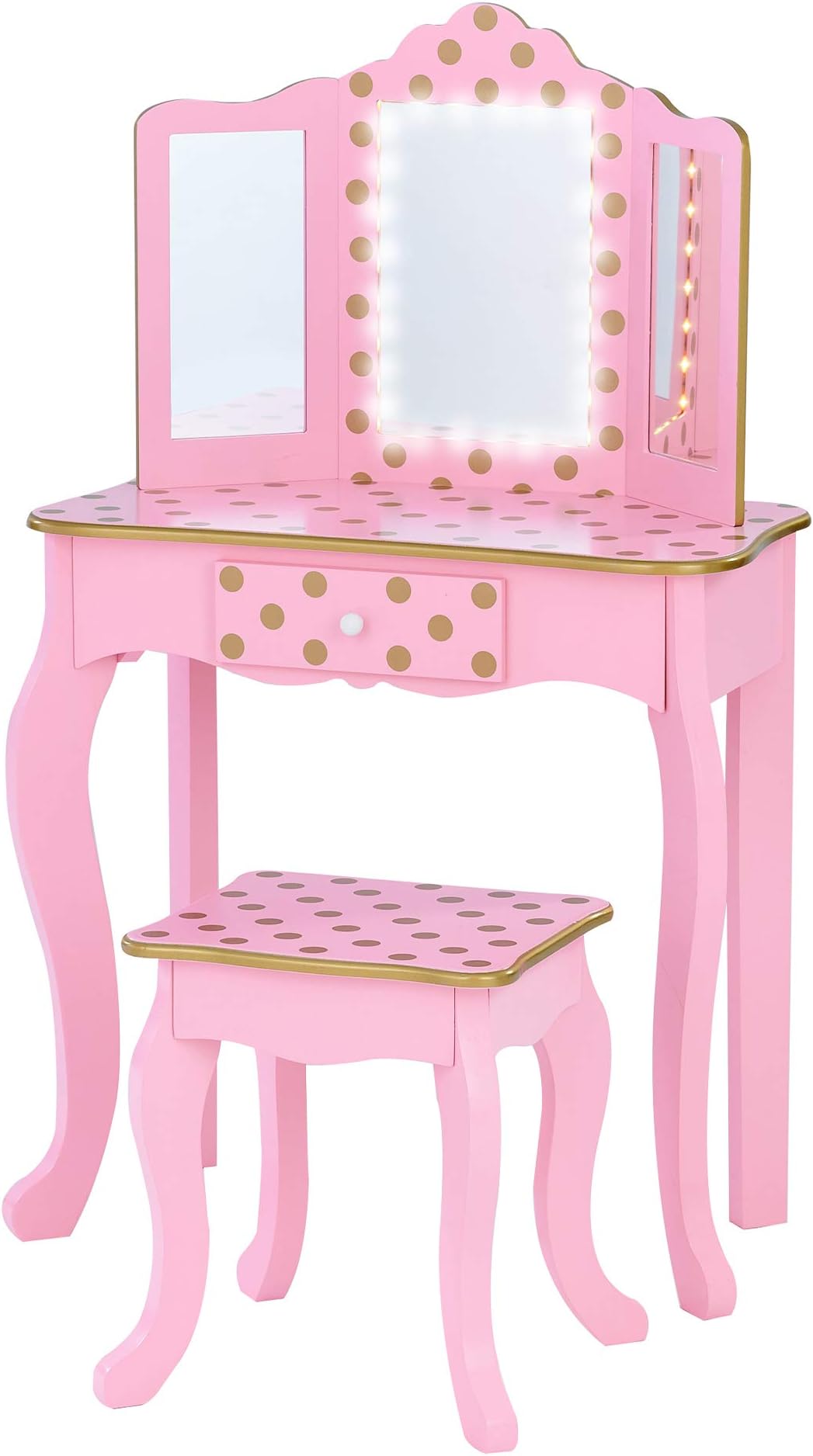 Fantasy Fields By Teamson Kids Play Dressing Table/Vanity Set LED Light Pink/Rose Gold TD-11670LL