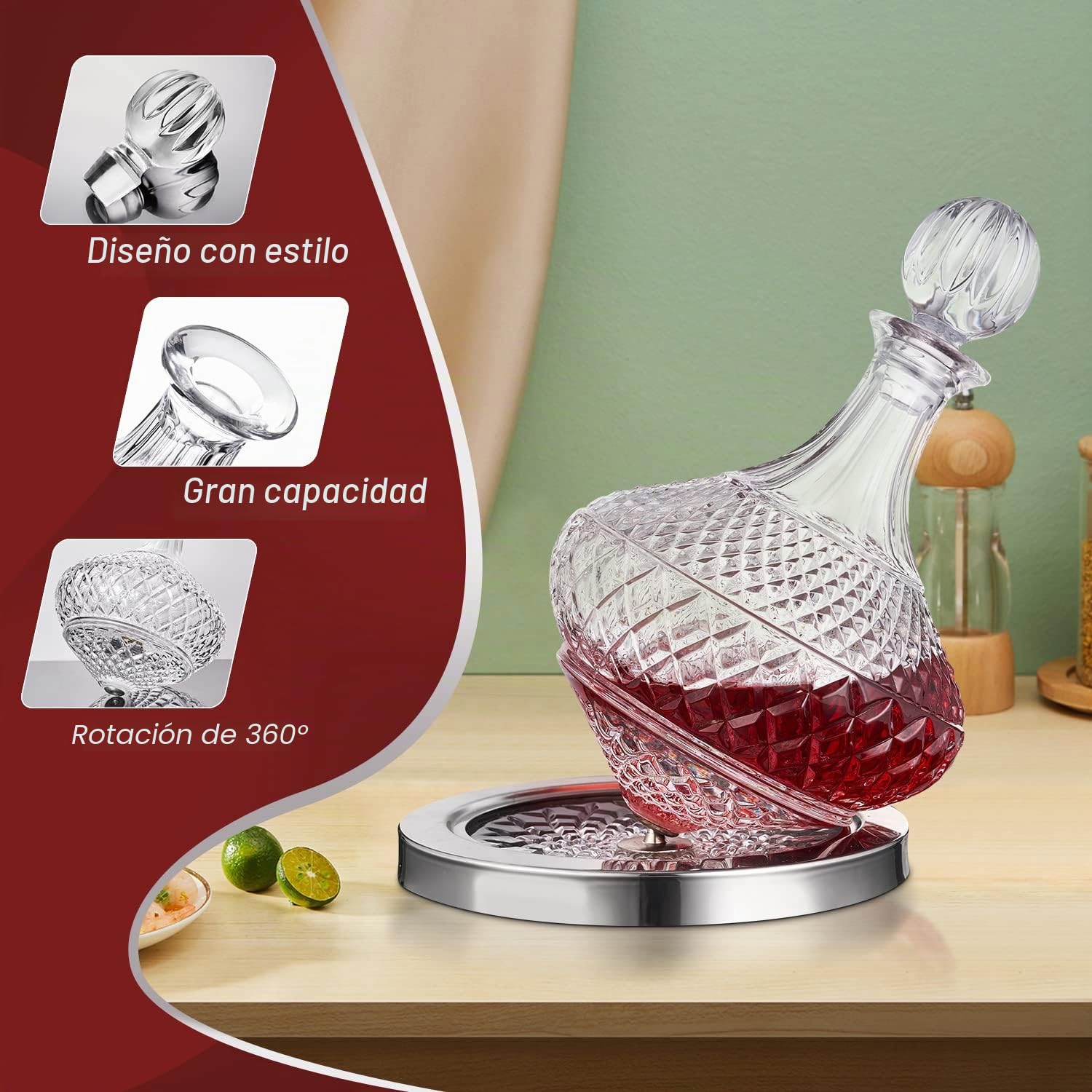 Decantador de vino giratorio con tapa, exclusivo decantador de vino de cristal + caja de regalo de lujo, decantador para vino, buen regalo para hombres y mujeres en el día especial