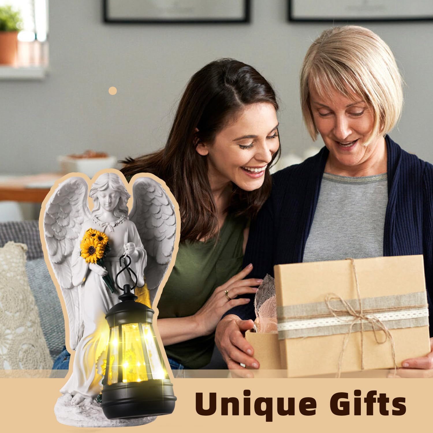 Sympathy Gifts for Loss of Loved One- 8.8" Resin Angel Figurines Holding Sunflowers Waterproof Angel Decor Cemetery Decorations for Grave-Grave Decorations for Cemetery