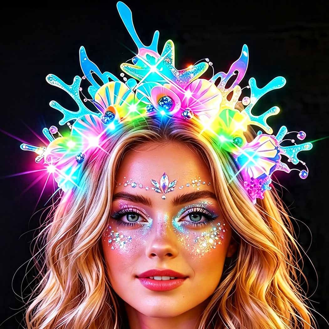 ACEDRE Light Up Mermaid Headband LED Sea Shell Hair Accessories for Women