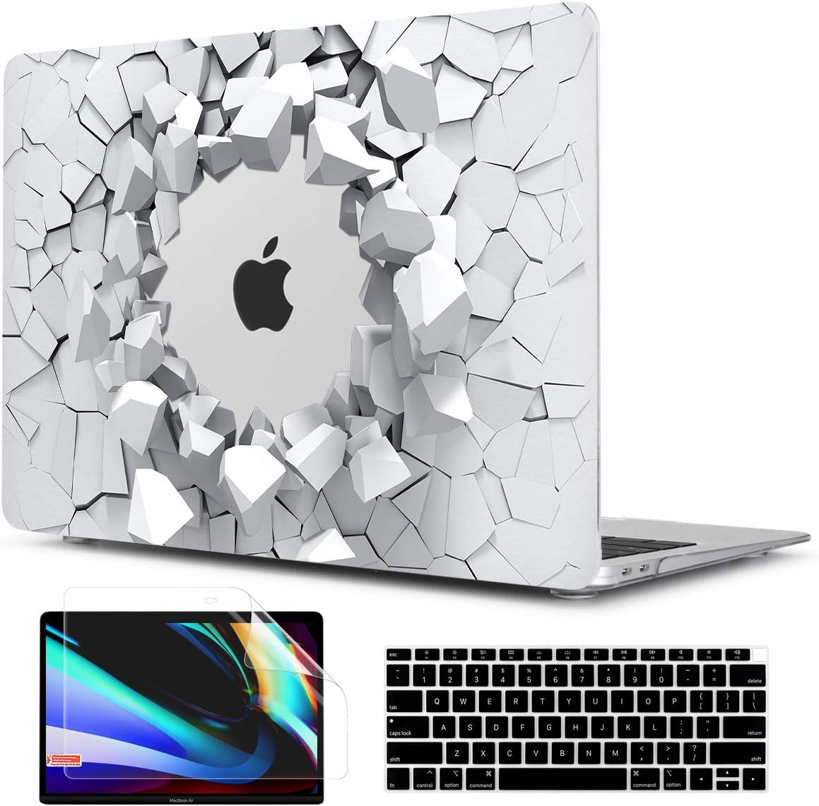 TwoL Print Hard Shell Case and Keyboard Skin Screen Protector for New MacBook Air 13 inch 2018-2021 Release Model: A1932 / A2179 / A2337 M1 with Retina Display, Creative Explosion