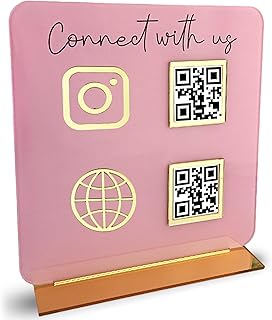 Skywin QR Code Sign for Business – Social Media & Cash App QR Code Sign Stand, Elegant Pink Acrylic Display Holder for Office Desk, Home Decor & Payment Display (Pink)